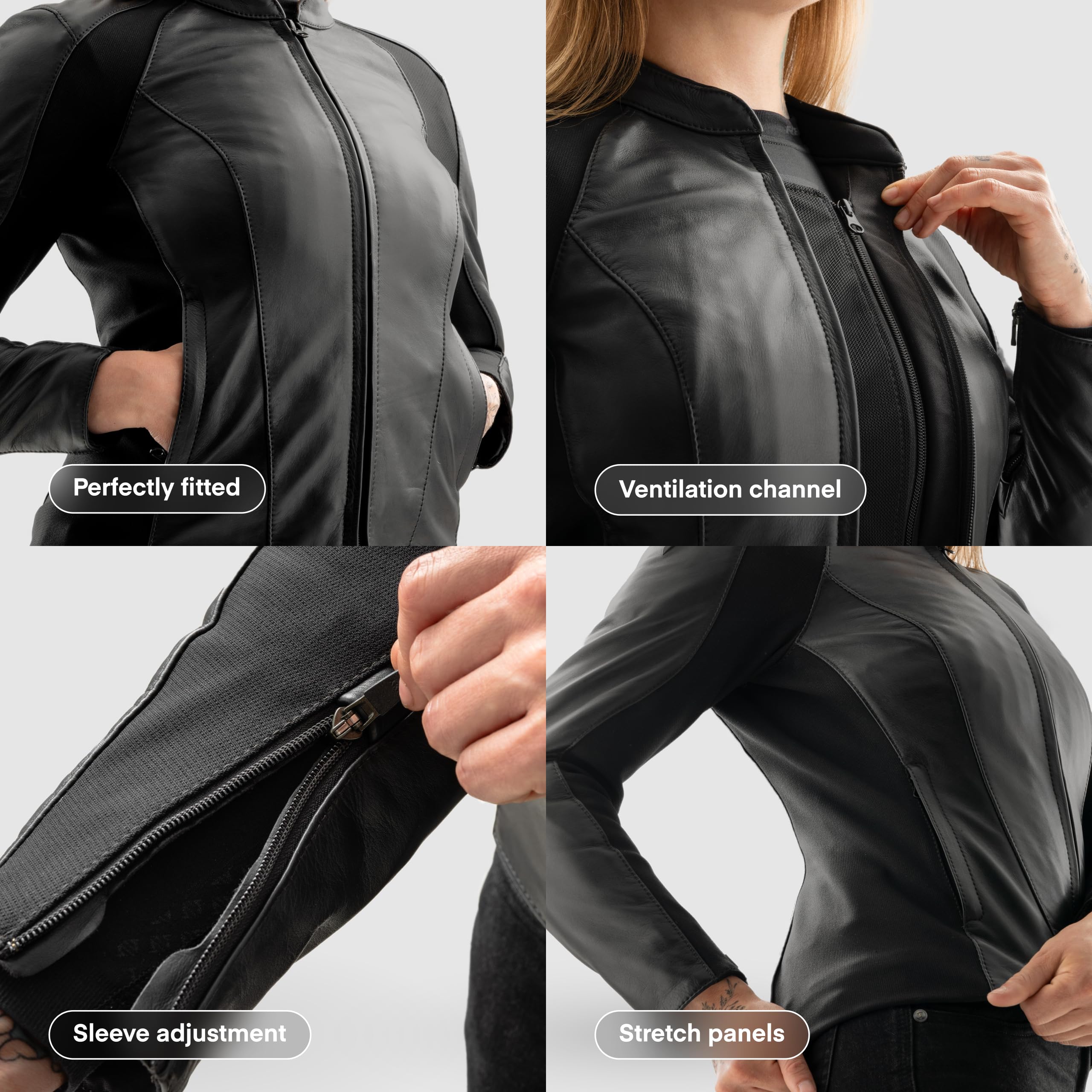 REBELHORN Siena Lady Motorradjacke Damen | Leder | Ellbogen und Schulterprotektor der Stufe 2 | Tasche für Rückenprotektor | Zentraler Belüftungskanäl | Größen bis 3XL