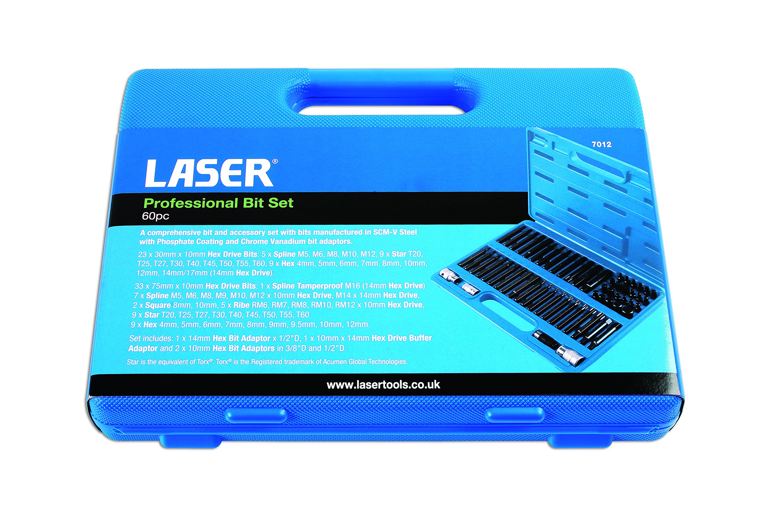 Laser 7012 Professional Bit Set 3/8"D, 1/2"D 60pc, Black With Blue Case, Variety Pack - Image 4