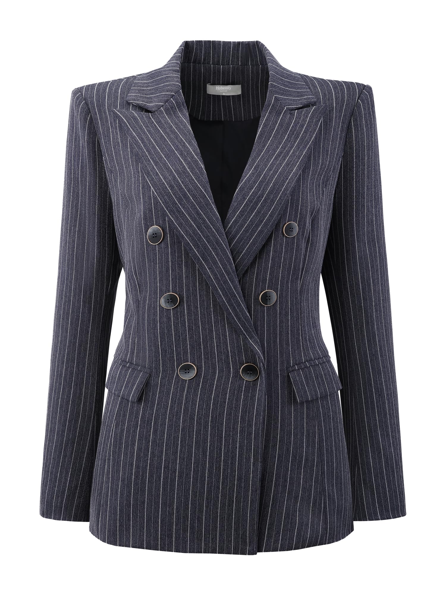 Womens Double Breasted Blazer Vintage Pinstripe Striped Suit