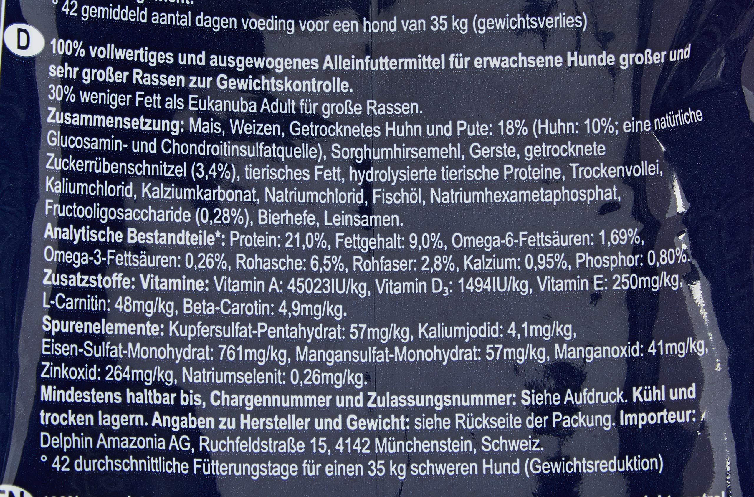 Eukanuba Weight Control - Alimento Completo per il Controllo del Peso di Cani Adulti di Taglia Grande (1-7 Anni), Crocchette al Pollo - 12 Kg