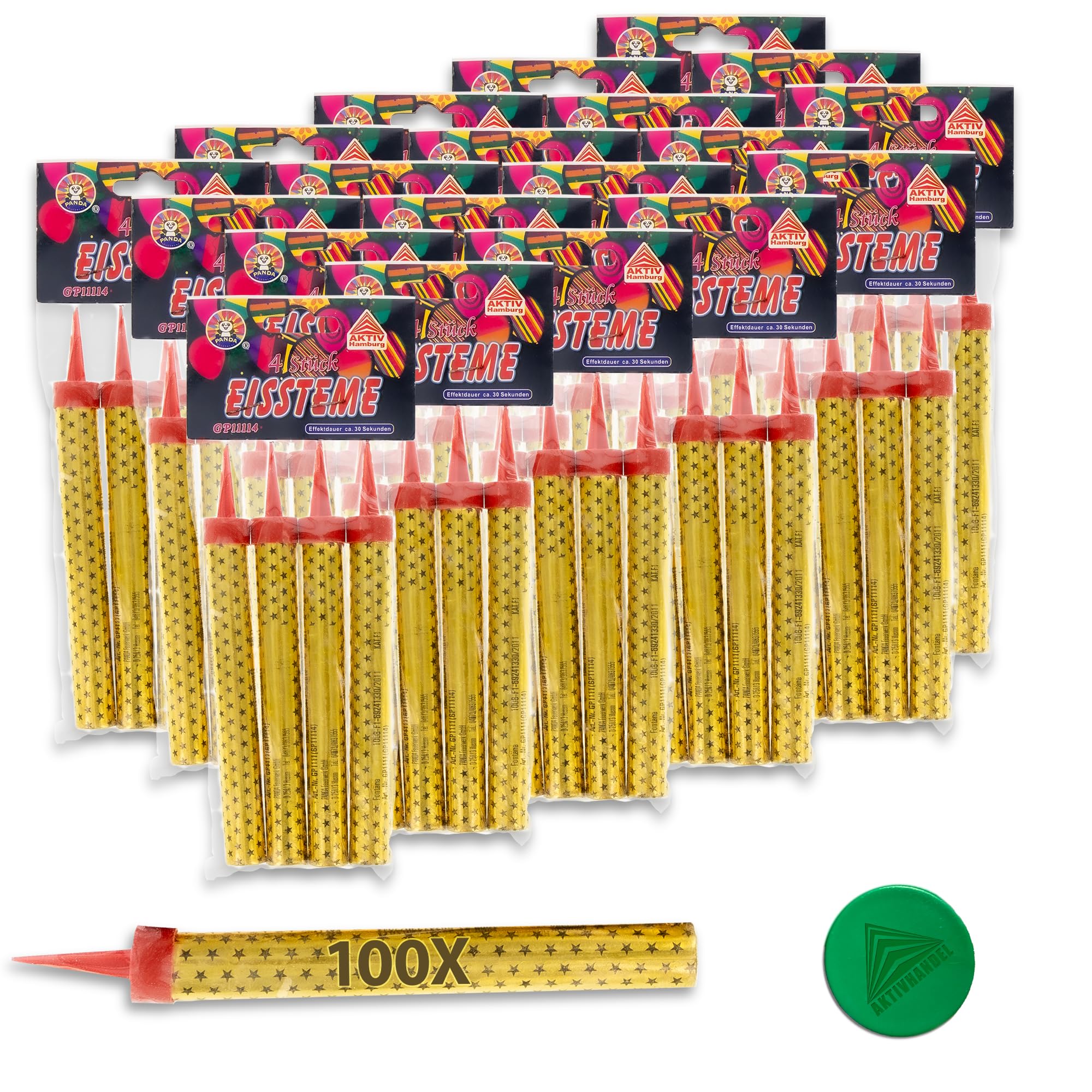 100 Zaubersterne, Fontänen für Torten und Kuchen, für drinnen und draußen, Zimmerfontänen, 30 Sekunden Brenndauer, Kat F1 Feuerwerk inkl. Einkaufswagenchip