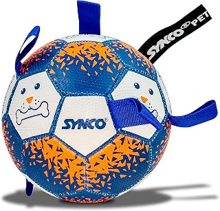 Synco Dog Football Graphic Blue with Blue Holding Loops, Durable Rubber Dog Ball Toy for Tug, Fetch & Training, Interactiv... Price In India