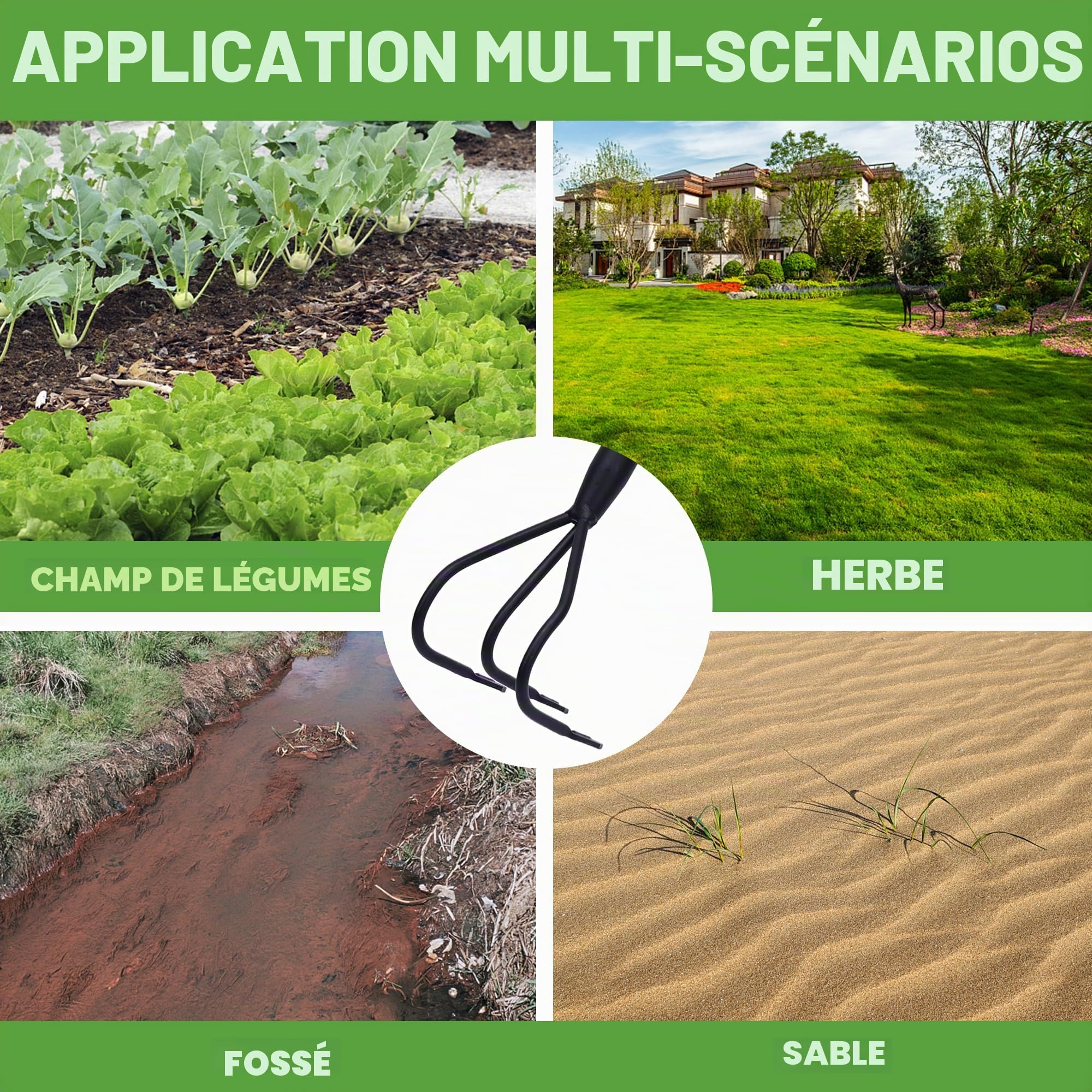 YEELOR Cultivateur de jardin multifonctionnel 3 griffes long manche poignée réglable 140 cm outils de désherbage ameublissement sol