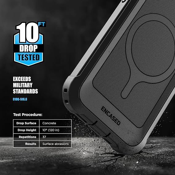 ENCASED for iPhone 16e, iPhone 17e Case with Built-in Screen Protector, Compatible with MagSafe - Military Grade Protection with 360 Rugged Full-Body Coverage (Black)