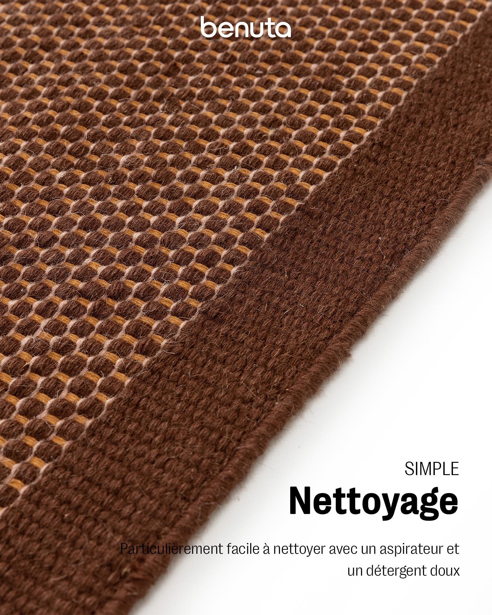 Benuta Tapis en laine pure Rocco - Marron 170x240 cm - Tissé à la main - Style: laine, uni, bohème, hygge, cozy, minimaliste - Entretien facile