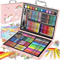 Soucolor 183-Pack Art Supplies Kit for Kids: Crayons, Markers, Watercolors, Oil Pastels, Pencils & Sketch Paper in Wooden Case