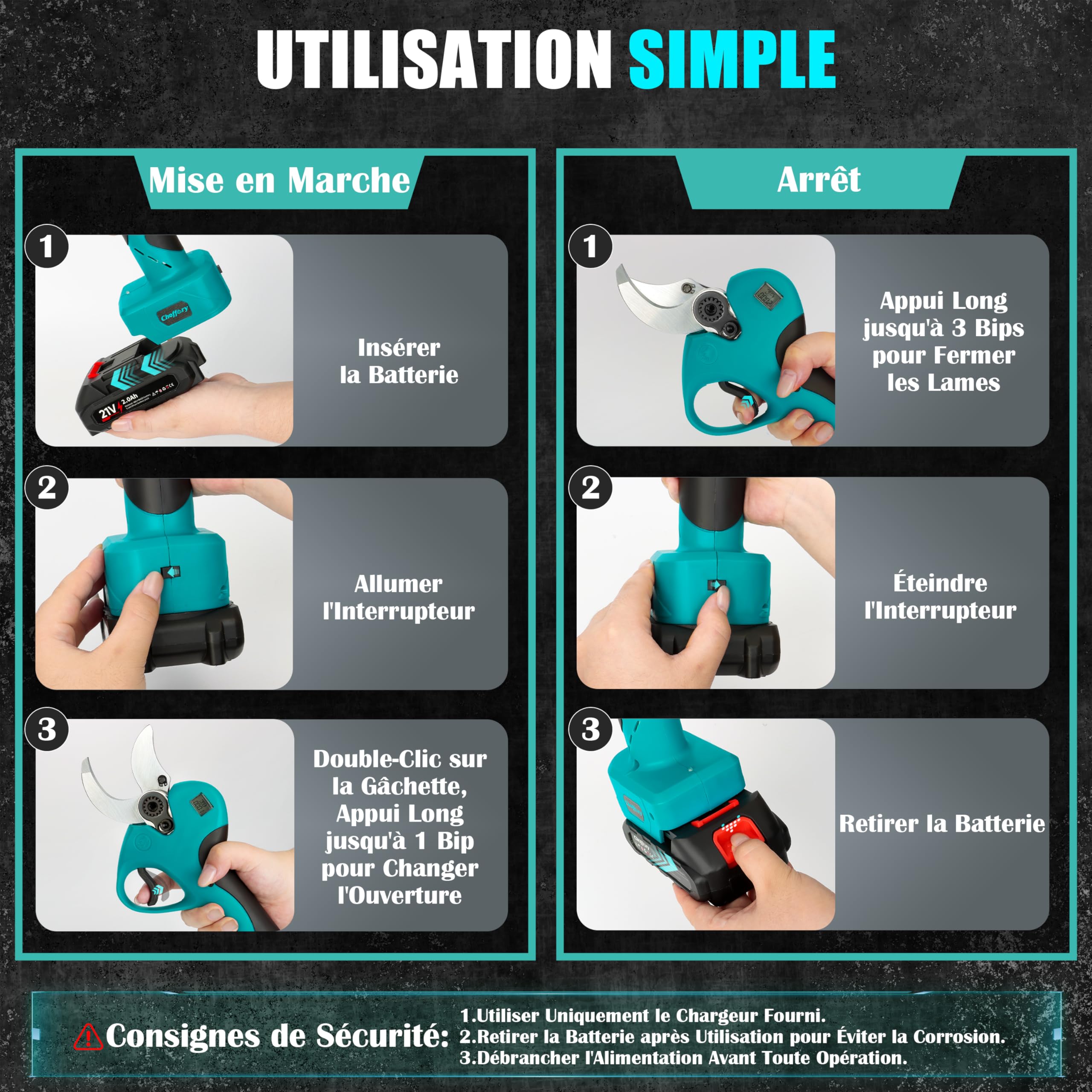 Secateur Electrique Sans Fil, 60mm Sécateur à Batterie avec Lames Sharp SK5 800W Moteur Sans Balais Écran LCD, Coupe Branche Electrique pour Jardin Verger Ferme (Avec Batterie)