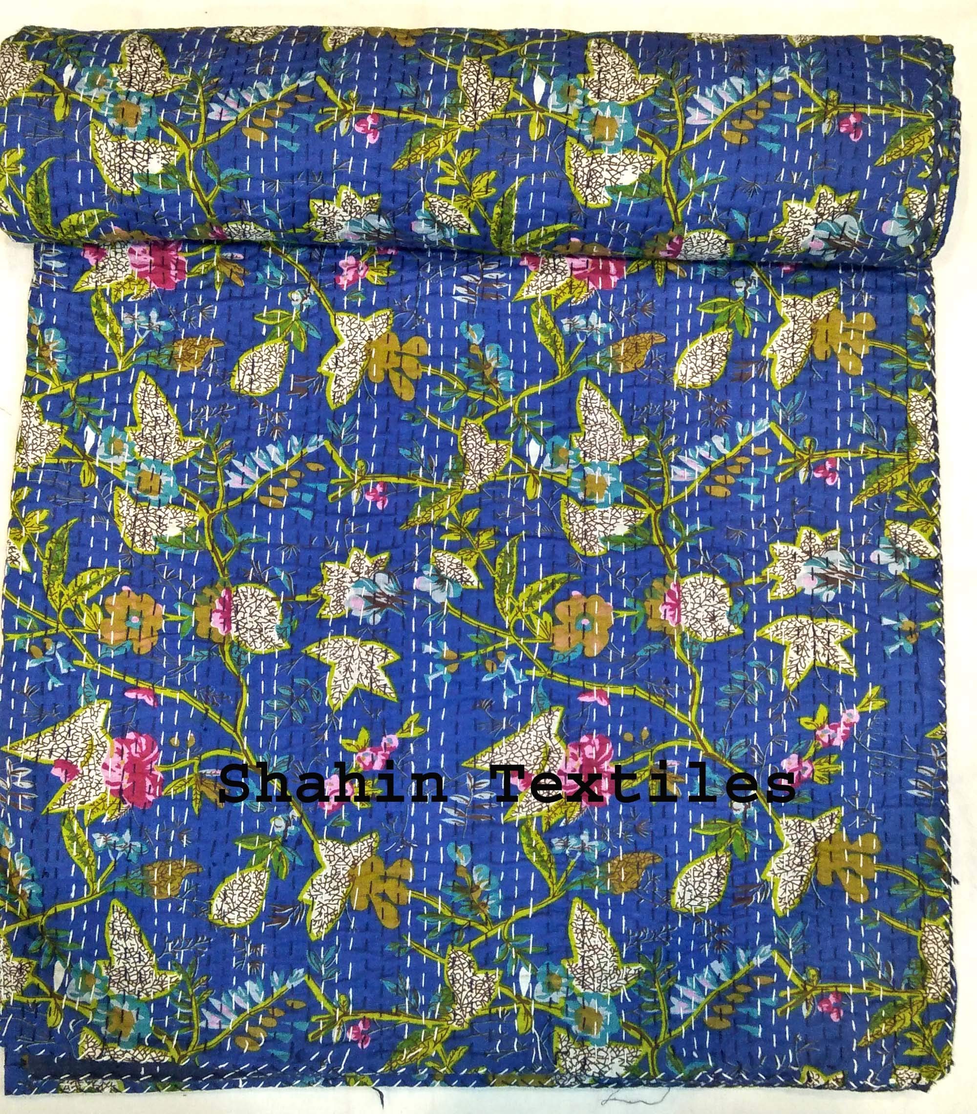 TI AMO Handmade Multi Color Printed Kantha Quilt 60x90 Inch Kantha Coverlet Throw Kantha Gudari-image-41