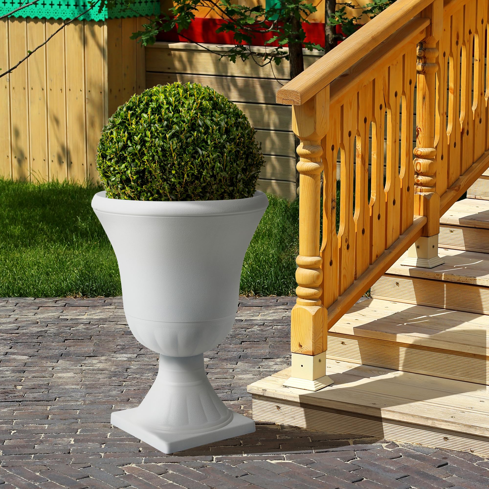 Outdoor Pedestal Planters Plastic Round Garden Urn Plant Pot Planter