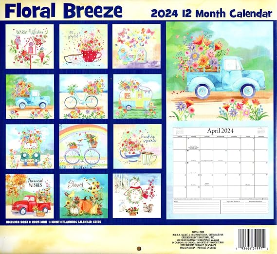 Floral Breeze - 2024 12-Month Wall Calendar + Pocket Planner (Pack of 2)