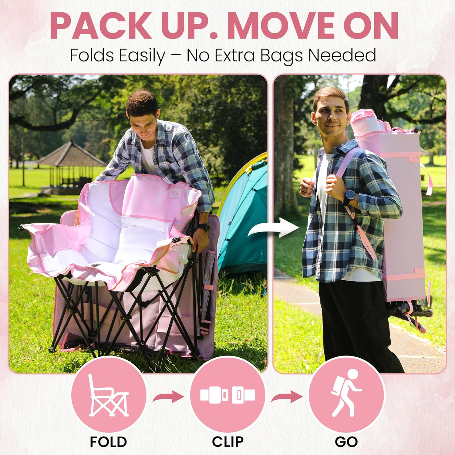 Night Market Double Camping Chair – Camping Couch, Double Folding Chair with Removable Canopy, Portable Loveseat for Outdoor, Beach, and Sports