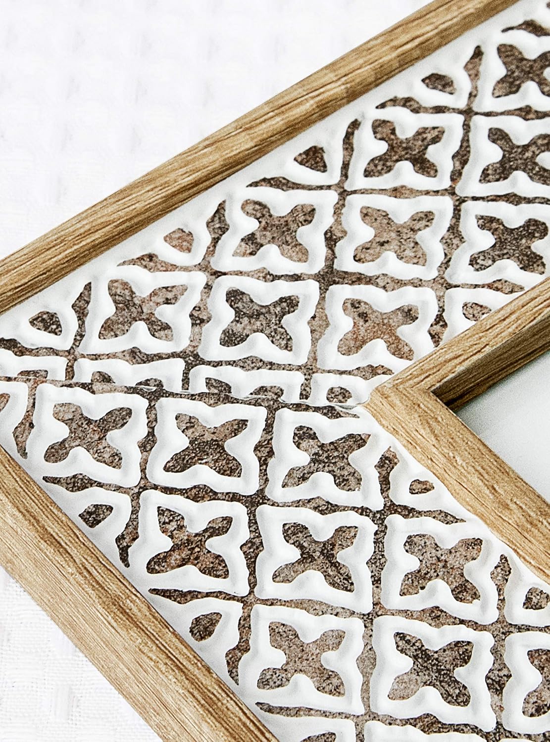 Afuly 5x7 Picture Frame Distressed Moroccan Relief Boho Picture Frames Shabby Chic Oak 3D Cross Pattern, Wood Photo Frames for Wall and Tabletop, Wedding Birthday Gifts for Mom Family Friends