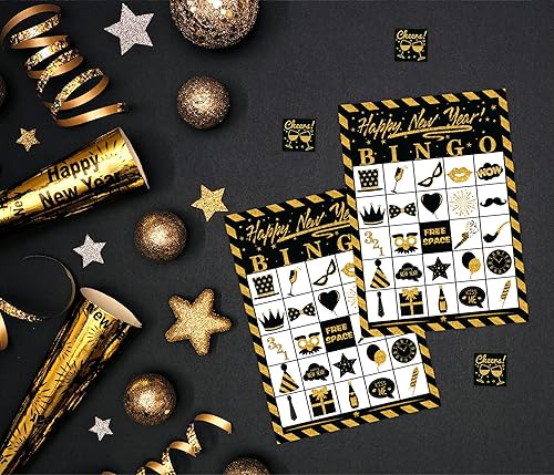 Miniatura 4 de Joy Bang Juegos de Año Nuevo para niños y adultos, tarjetas de bingo de Año Nuevo, 24 jugadores para familiares y amigos, grupo grande, actividades