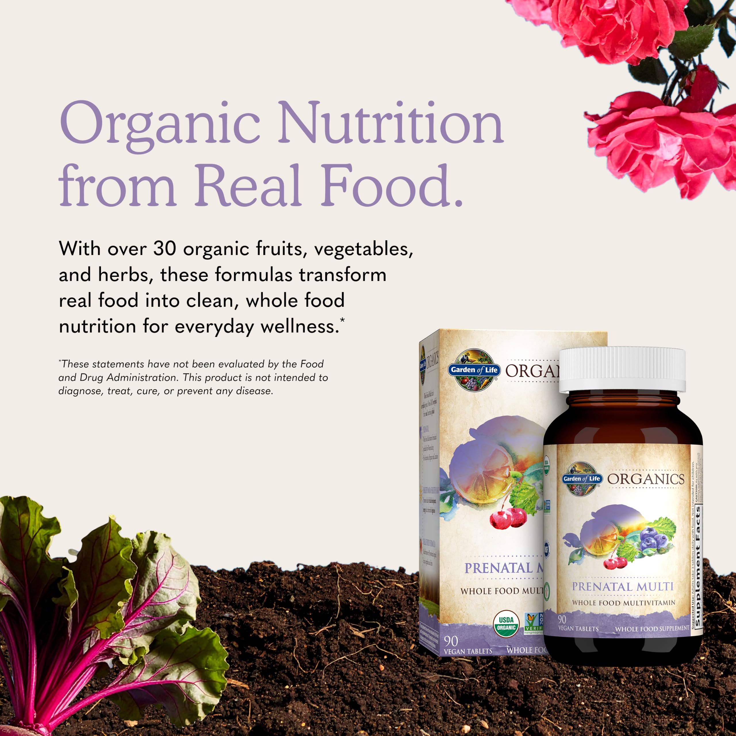 Garden of Life Organics Prenatal Multivitamin, Folate, B6, B12, D3 & Iron, Energy & Fetal Development Support, Non-GMO, Vegan, 30 Servings — Amazon image 6