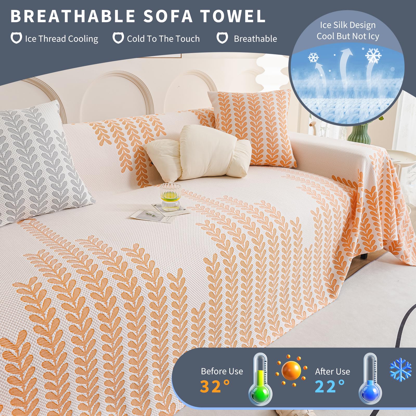 Plaid Canape Couverture Canapé Grande Taille Décoratifs Jeté de lit ou Jeté de canapé, Multifonctionnel Jeté de Canapé,Couverture de canapé d'été Respirante 180 * 130cm-Orange