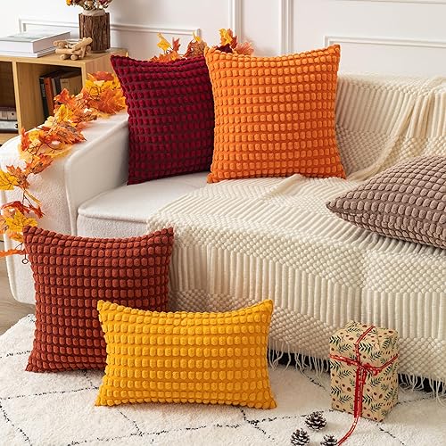 Miniatura 6 de UGASA - Juego de 2 fundas de almohada de pana suave y bohemia para otoño, fundas de cojín granulares de felpa grande para sofá, dormitorio,