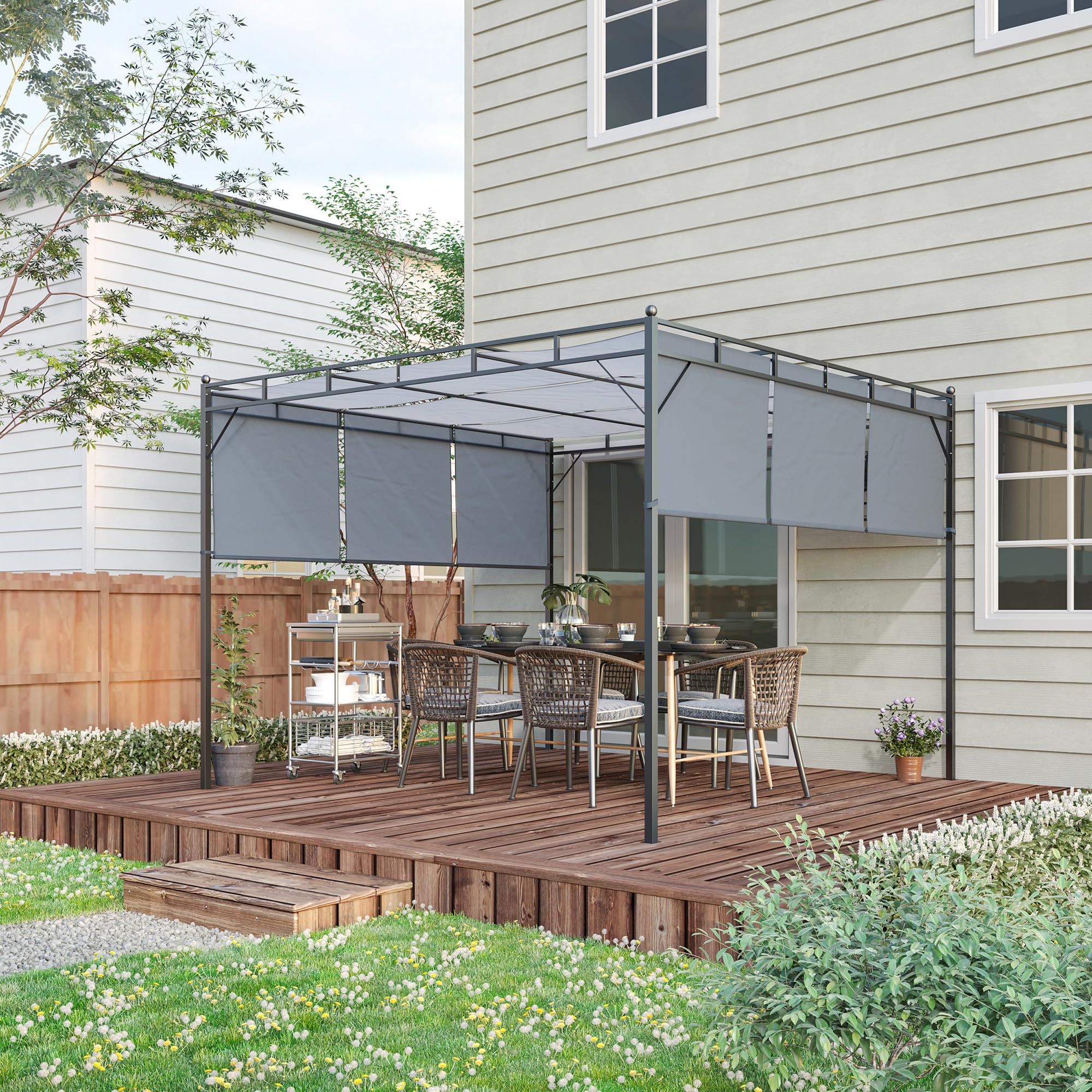 Outsunny Gazebo da Esterno Pergola da Giardino 3x3 m Grigio Scuro