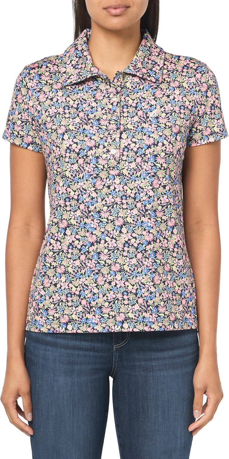 Nautica Womens Short Sleeve Collared Cotton Interlock Soft Touch Polo