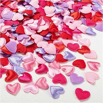 420PCS Heart Confetti Valentines Day Decorations, 5 Colors Cloth Heart Shape Crafts for Mothers Day, Birthday, Thanksgiving Decor Red Pink Pinkrose Purple