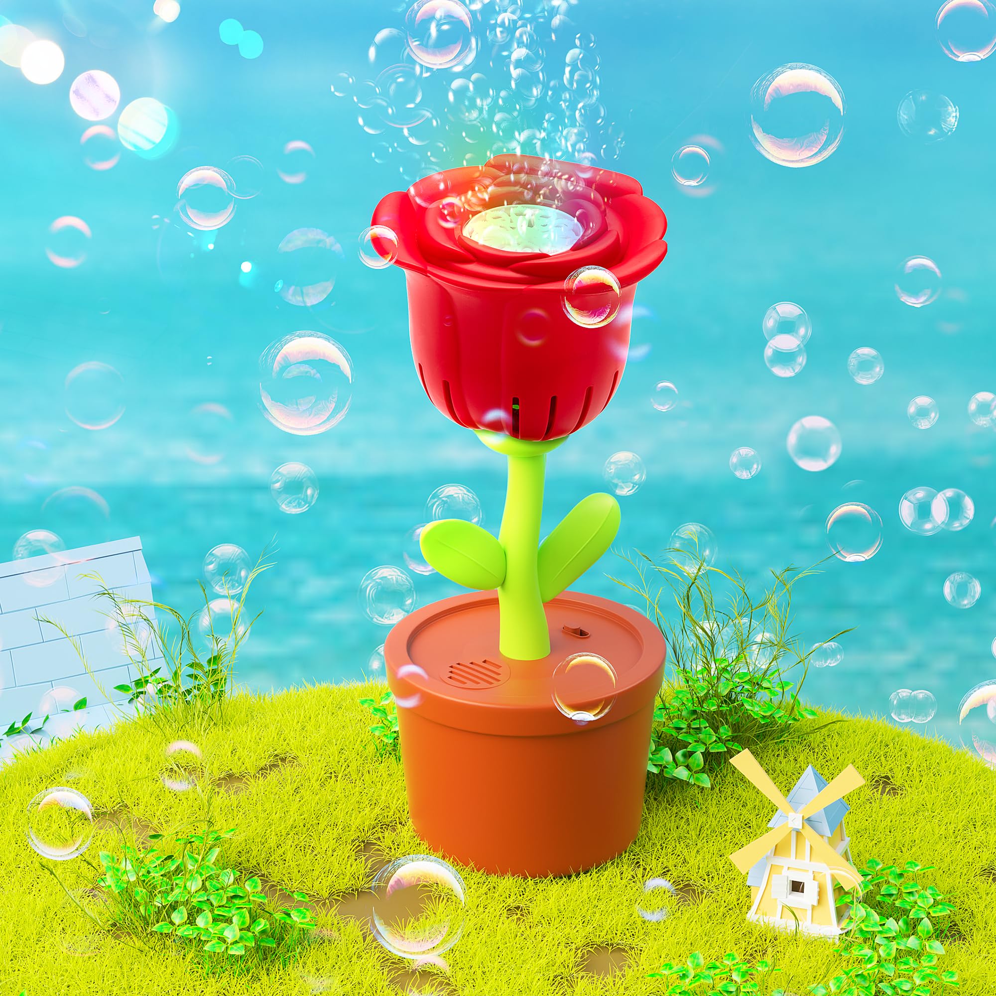 VIBIRIT Rose Bubble Machine for Kids, 20000+Bubbles with 3 Bottles of Bubble Refill,Kids Toys for Children 3+ Years, Outdoor Toys,Summer Toys, Easter,Birthday Gifts (Batteries Not Included)