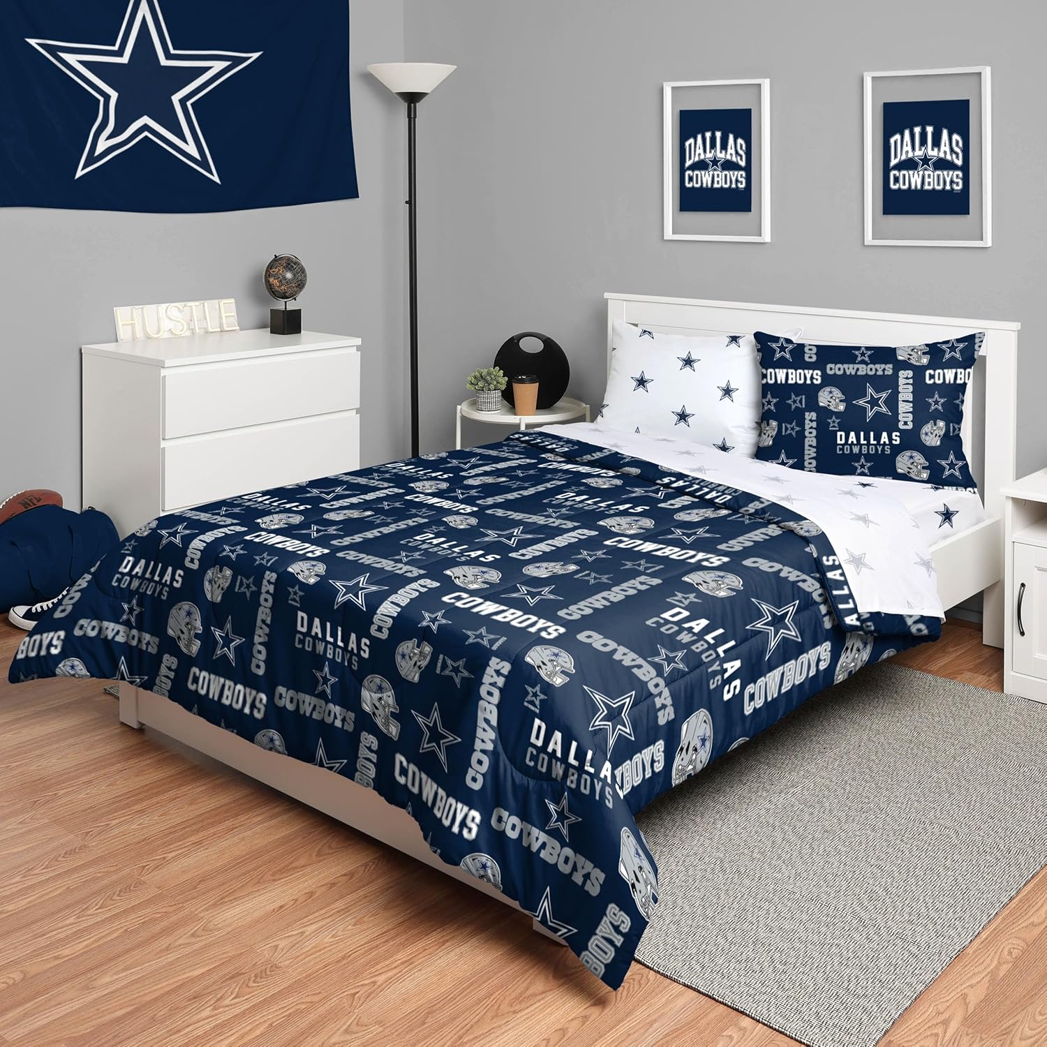 FOCO NFL Team Logo Bed in a Bag Comforter Sheets Pillow Cases Bedding 5-Piece Set Dallas Cowboys Full