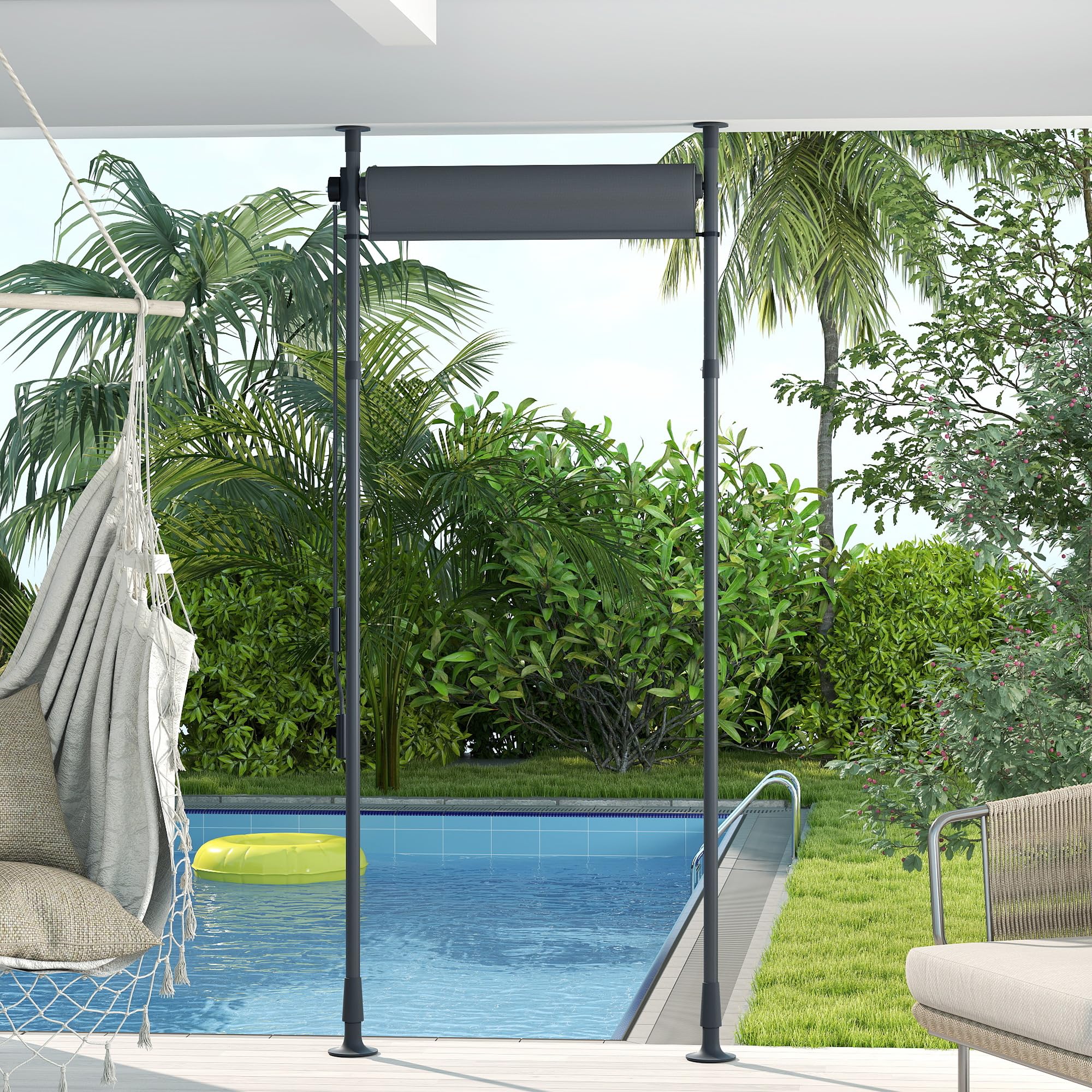 Outsunny Store extérieur sur Pied Store Manuel rétractable Store Enroulable Longueur réglable dim. 1,2 x 2,2-3,1 m avec manivelle Installation sans perçage métal alu. Polyester Gris foncé