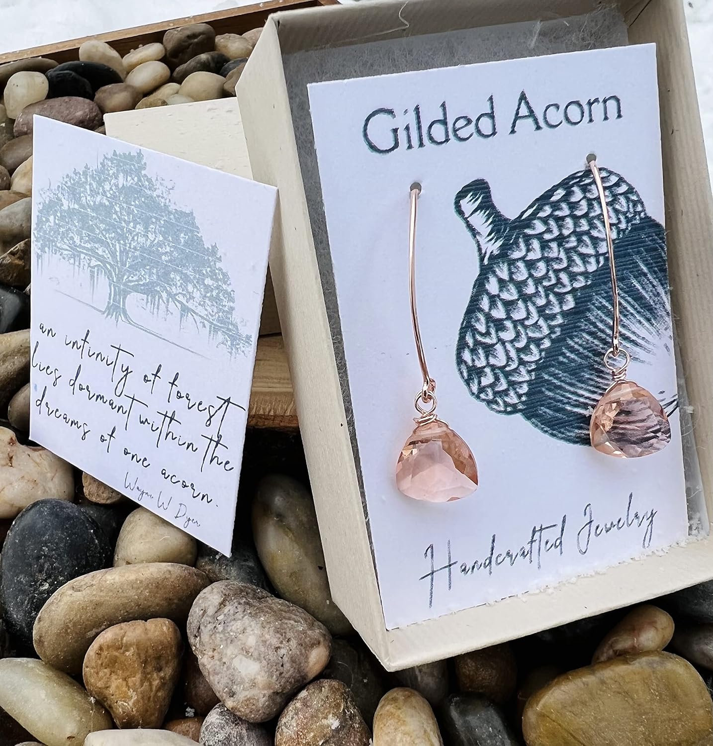 Rose Gold Rose Quartz Trillion Earrings Sterling Silver - Image 9