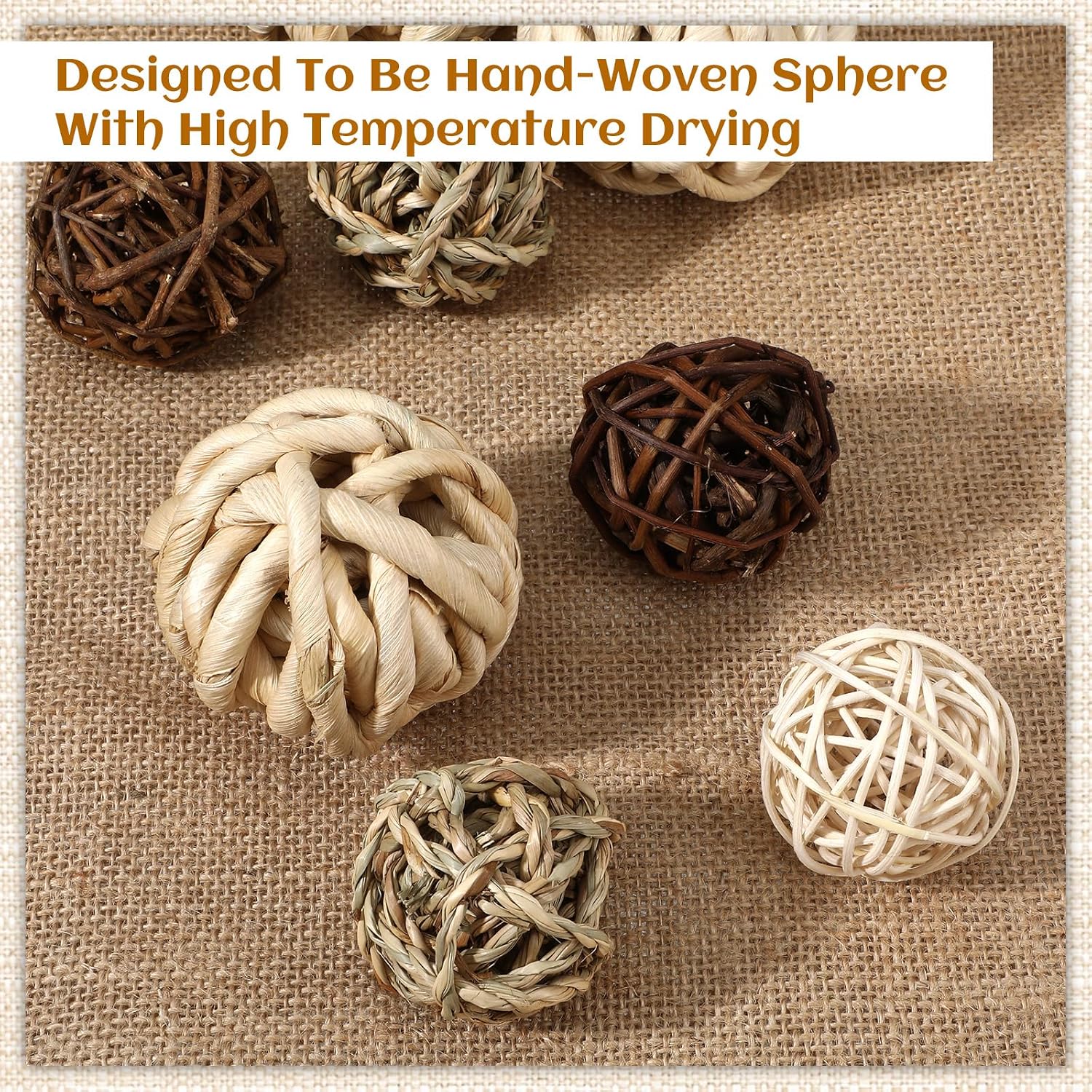 36 Packs Natural Small Animals Toys Chew Balls Variety Set - Wicker, Vine, Seagrass & Corn Leaf Gnawing Playthings for Rabbits, Guinea Pigs, Hamsters, Chinchillas Pet Dental Health Entertainment