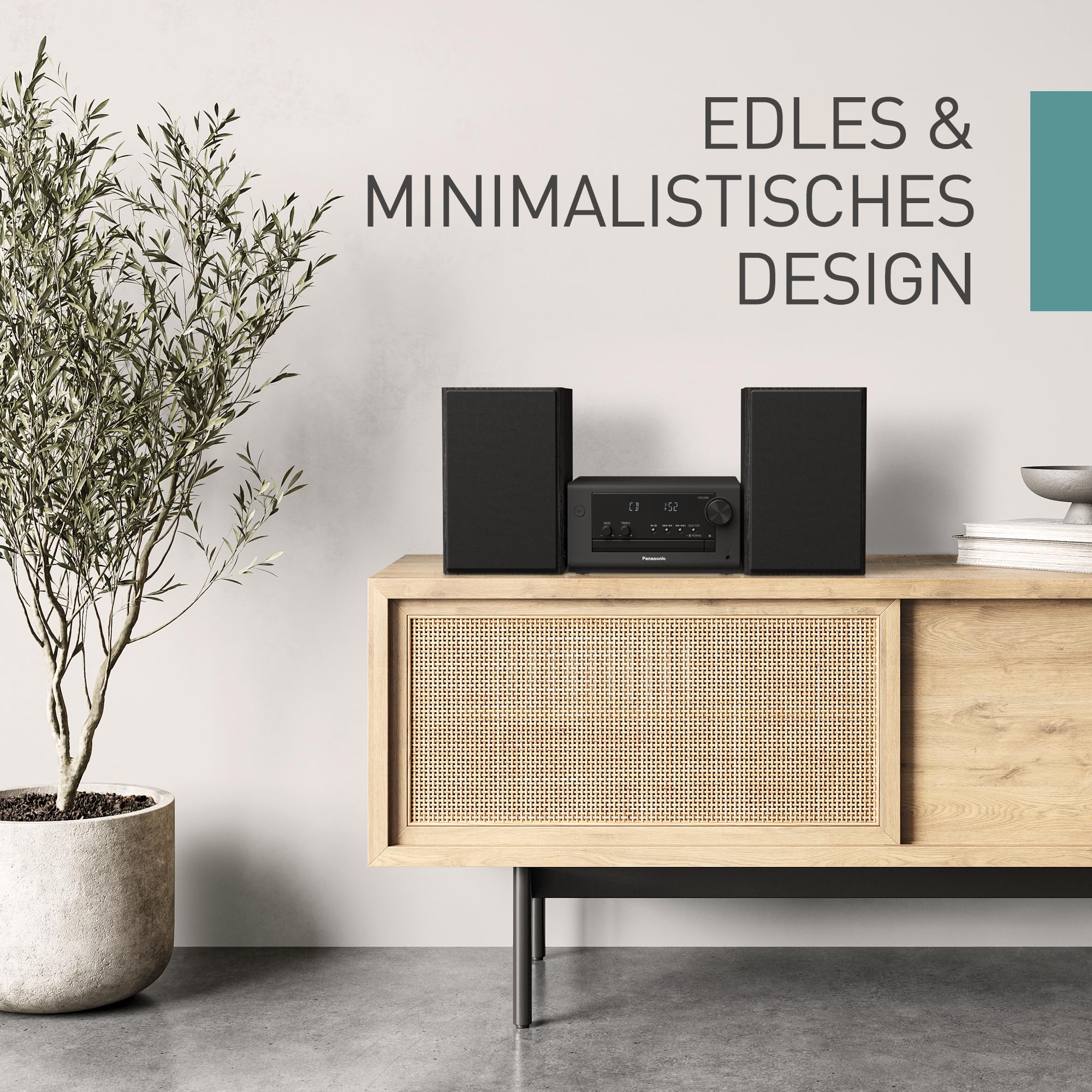 Panasonic SC-PM704EG-K Kompaktes Micro HiFi Stereosystem mit CD, DAB+/FM Radio, USB und Bluetooth, 80W Lautsprechern, Bassregelung, Schwarz