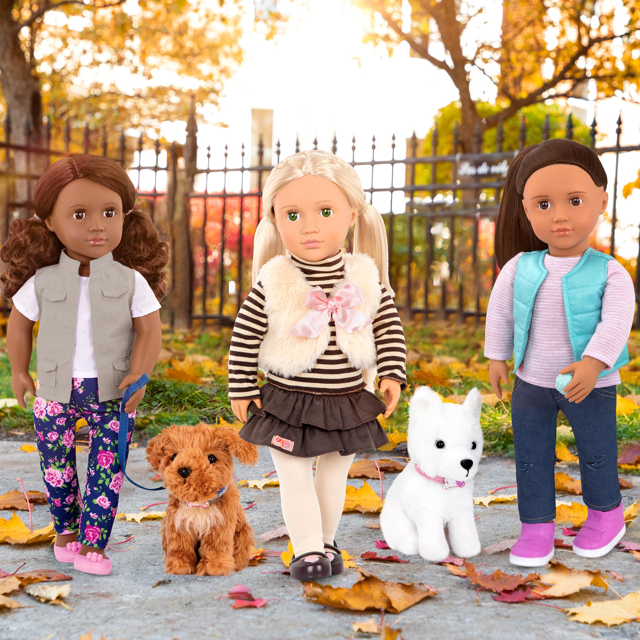 Our Generation - Holly - 46 cm-Modepuppe - Blondes Haar & grüne Augen - Kunstfellwesten-Outfit - Vorgetäuschtes Spiel - Spielzeug für Kinder ab 3 Jahren
