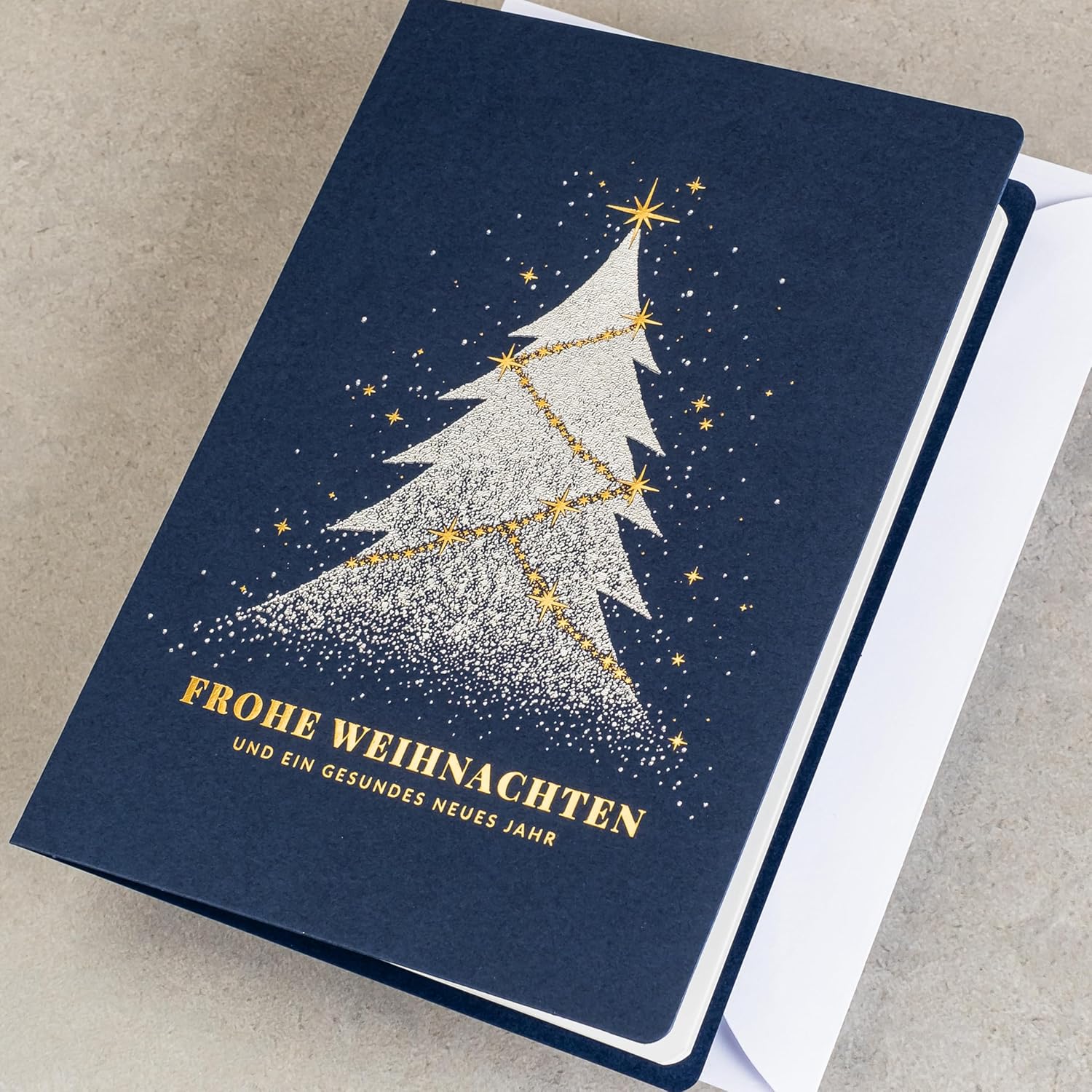 – Exclusive Christmas Cards No. 40 – Set of 10 Same Cards, 120 x 170 mm, Gold Plated and Embossed Christmas Motifs – Made from Jewellery Paper and Colourful Paper with Inserts and Around