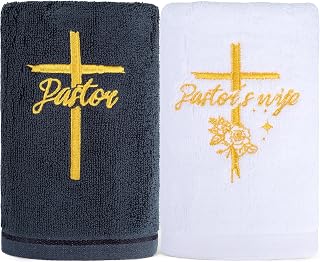 Pastor Appreciation Towels Gift Set – Embroidered Cross Hand Towels for Pastor & Pastor’s Wife, Christian Religious Gifts, Clergy & Church Accessories