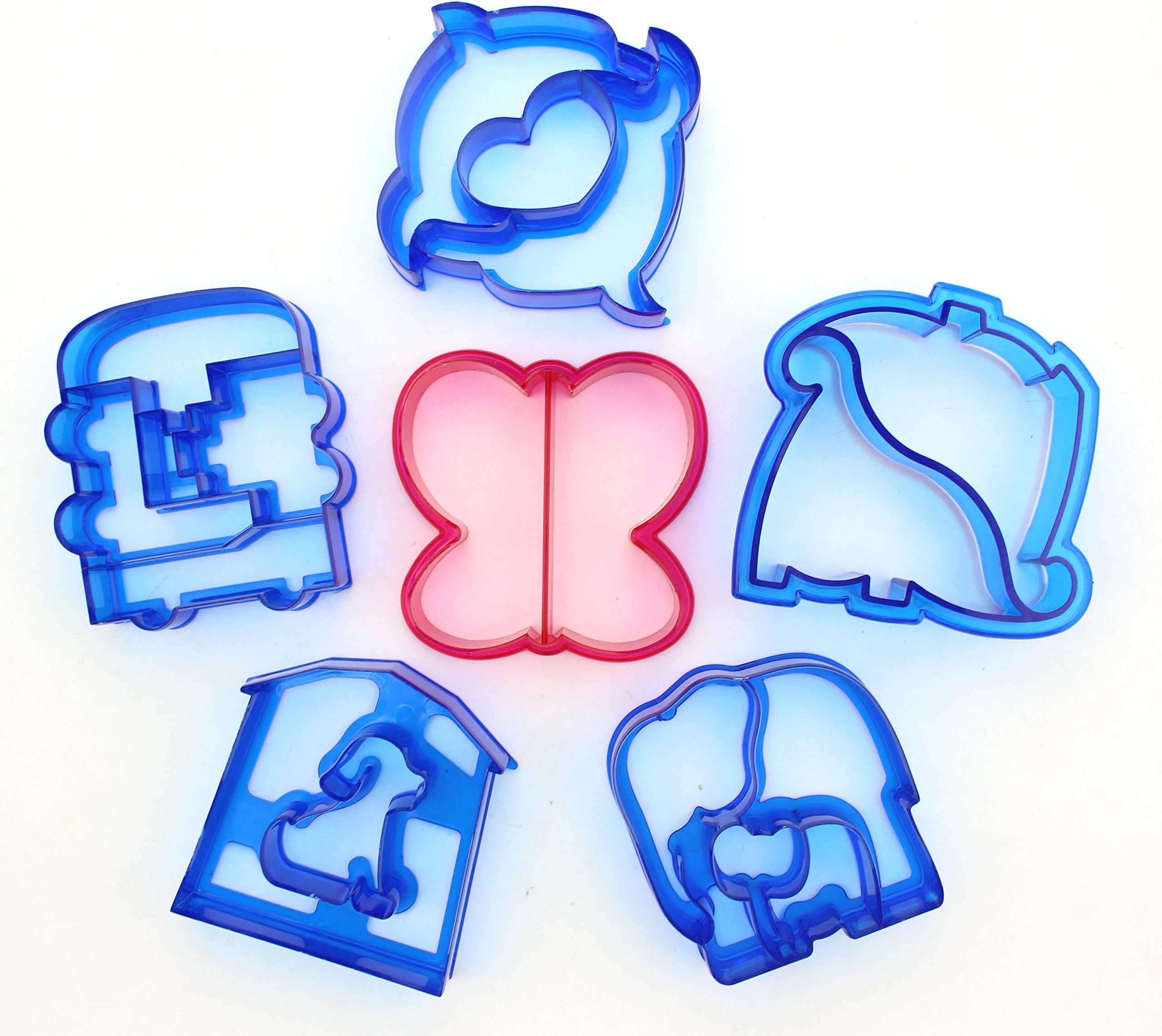 Set of 6 - ZICOME Adorable Animal Shapes of Sandwich Cutter for Kids - Dinosaur, Dolphin, Elephant, Dog, Butterfly & Train or Star - More Fun, Toy Kids Set - Make Kids Enjoy Lunchtime