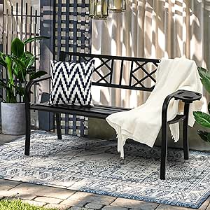 Amazon.com: YITAHOME Outdoor Bench 50" Metal Bench with Cup Holder Rhombus Pattern Patio Bench ...