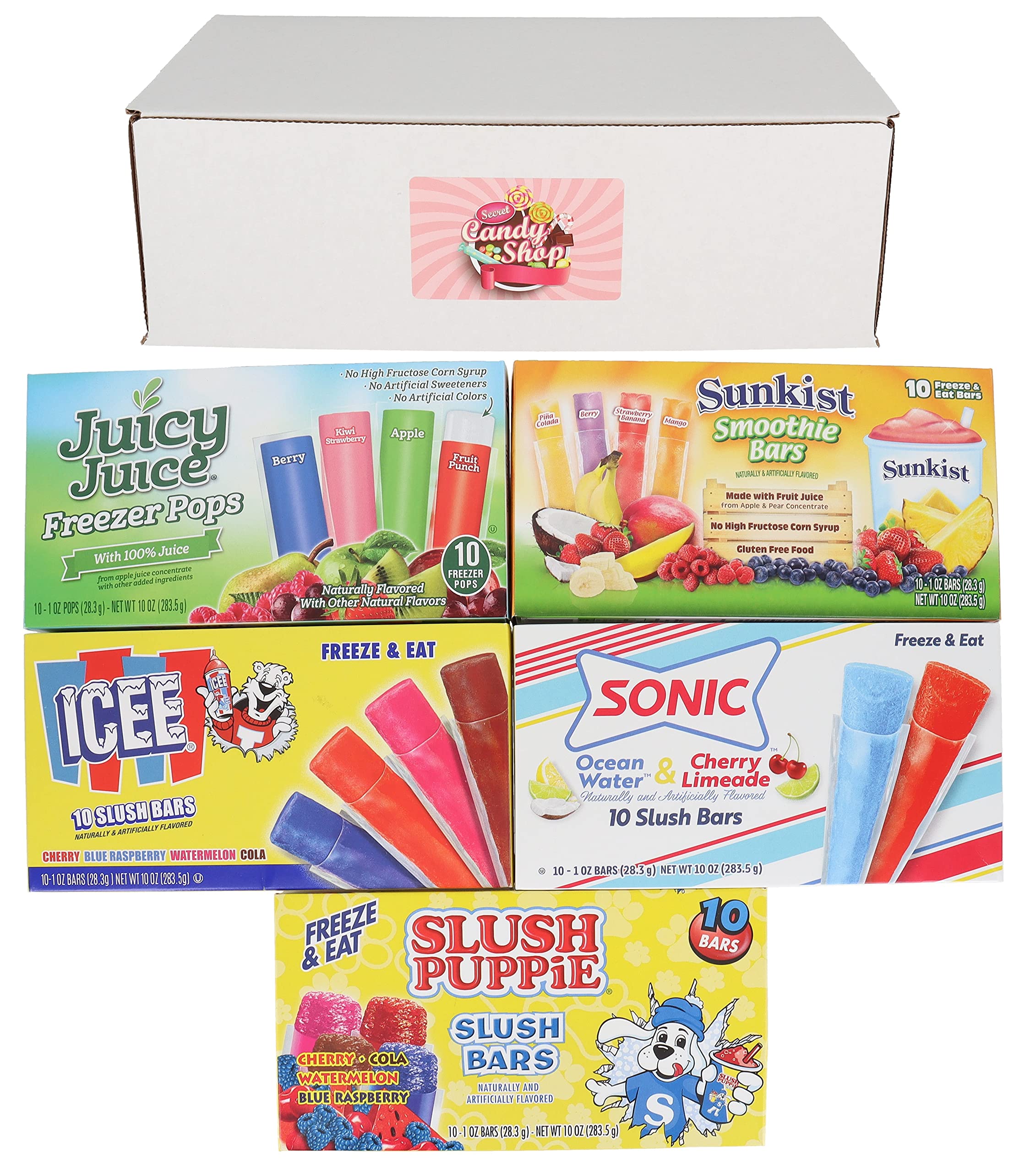 Buy Juicy Juice, Sunkist, Icee, Sonic, Slush Puppie Freezer Pops Variety Pack of 5 (1 of each