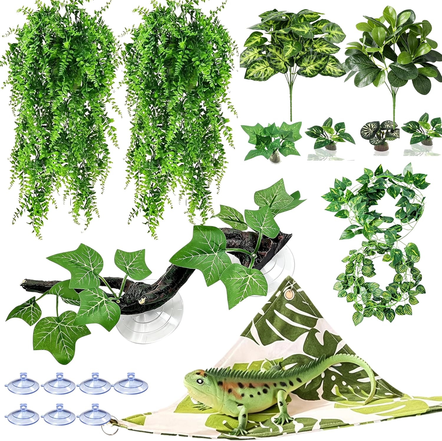 12PC Reptile Plants Hammock kit - Bearded Dragon Snake Terrarium Kit