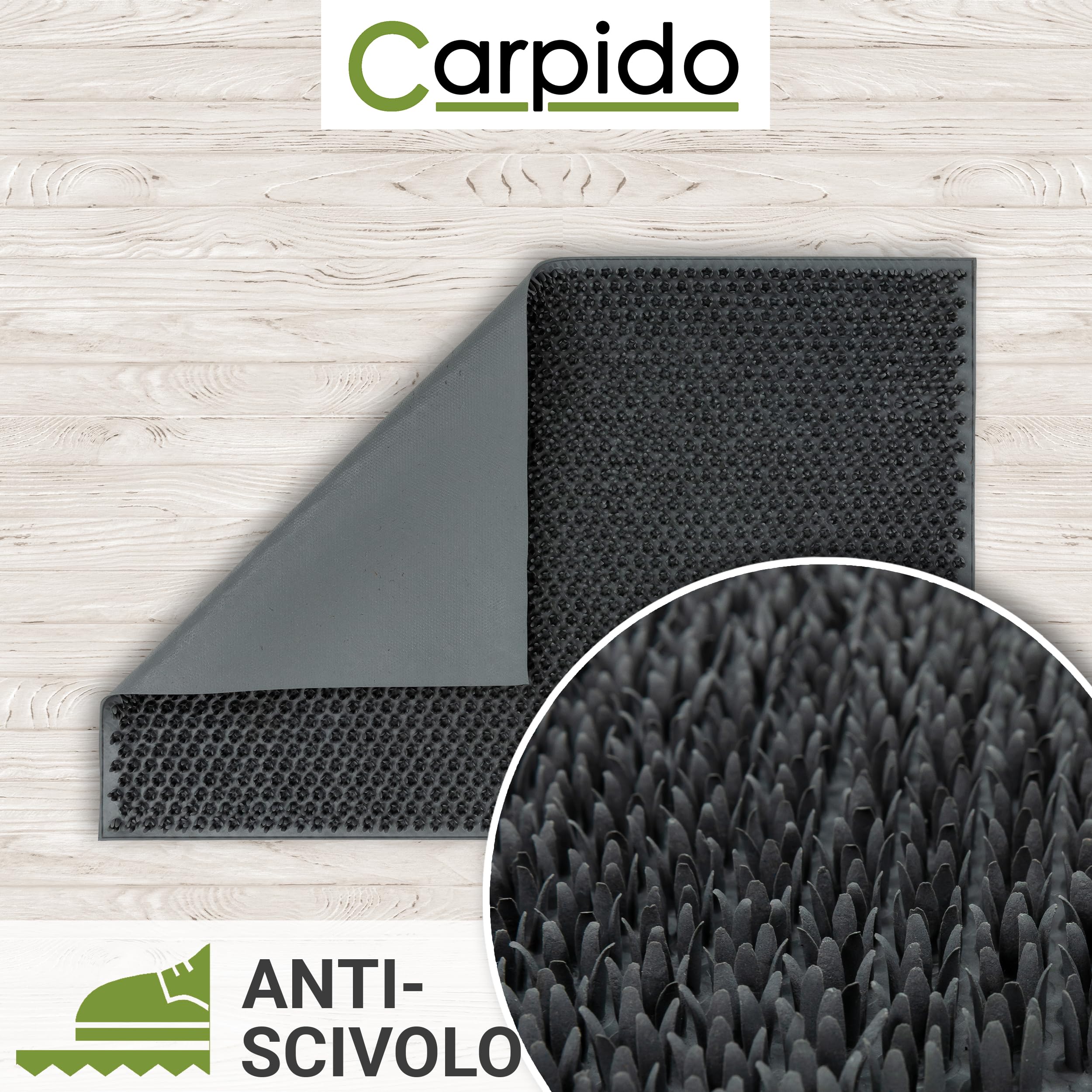 Andiamo Zerbino Rigoletto In Gomma Antiscivolo - 25x75 Cm, Nero, Resistente Alle Intemperie Per Esterno