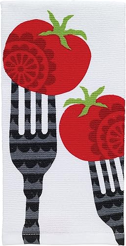 T-fal Textiles Toalla de cocina de algodón tejido con estampado de doble cara, 16 x 26 pulgadas, estampado de tenedor