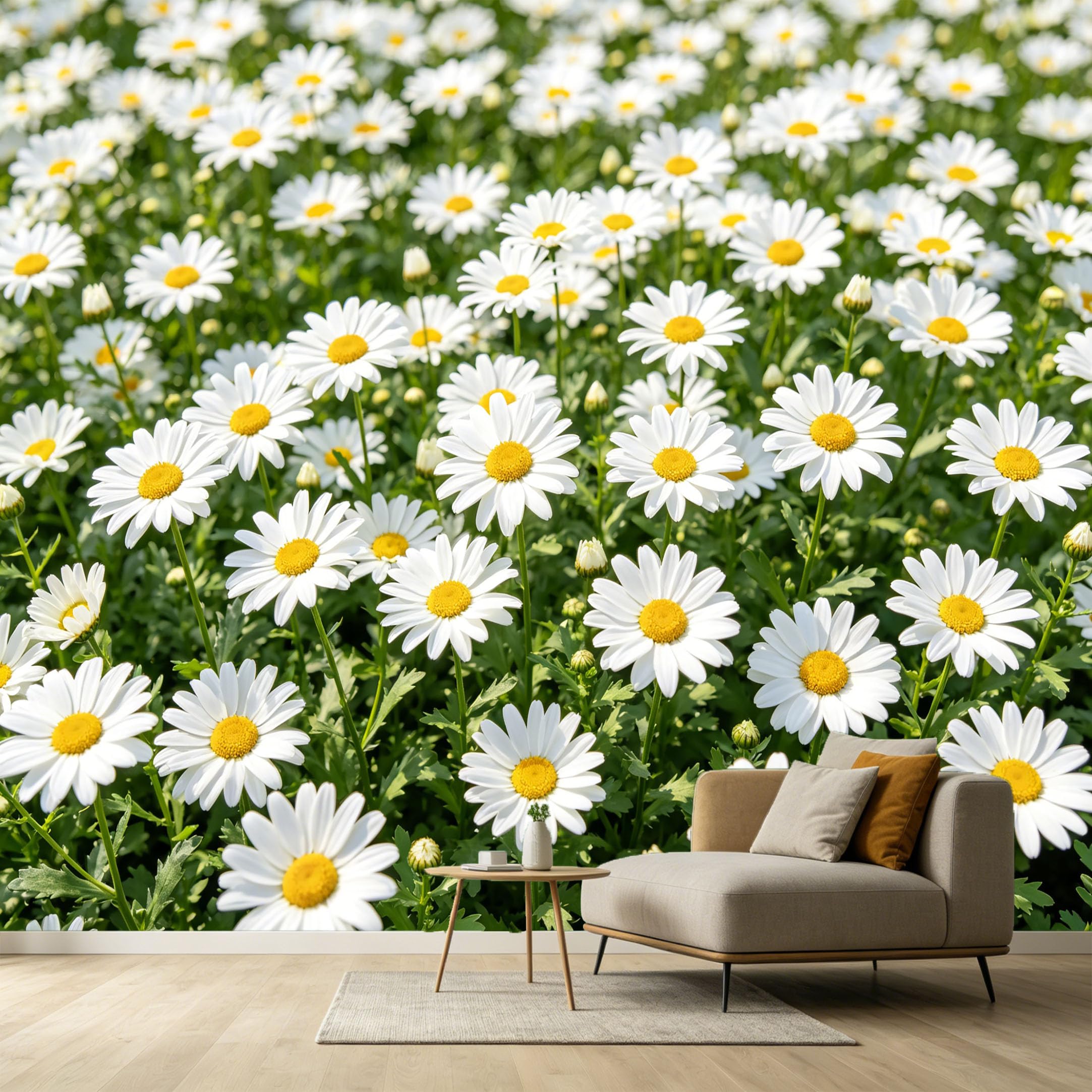 Custom Size Wall Murals White Daisy Flowers Botanical Watercolor Floral Garden Pattern SelfAdhesive Wall Fabric Removable Large Wallpaper for Photo Living Room