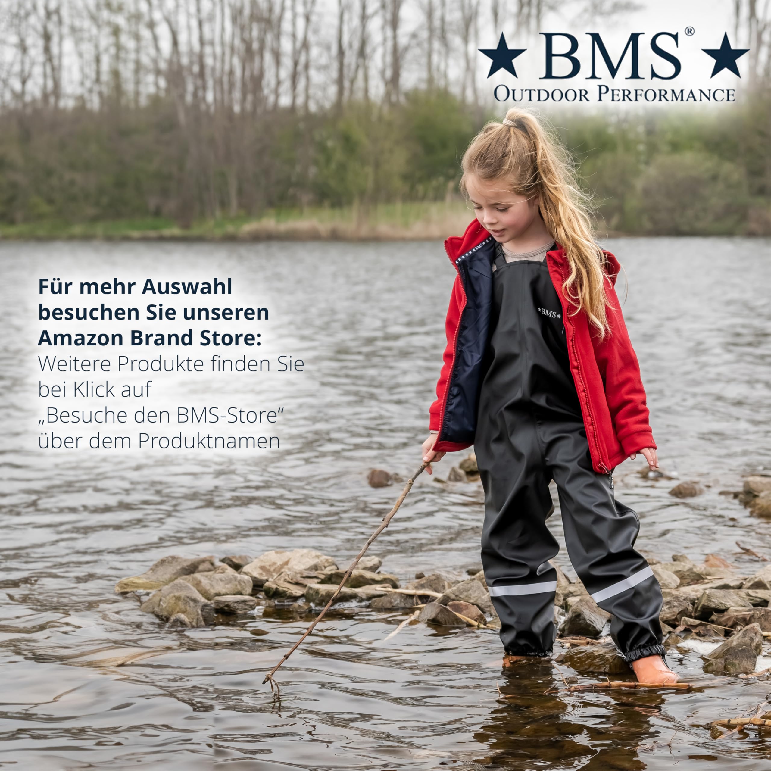BMS® Schneehose gefüttert ohne Träger für Kinder, ideale Winter-Matschhose und Buddelhose mit kuscheligem Fleece, 100% wasserdicht, besonders hautfreundlich und weich Softskin, Oeko-Tex