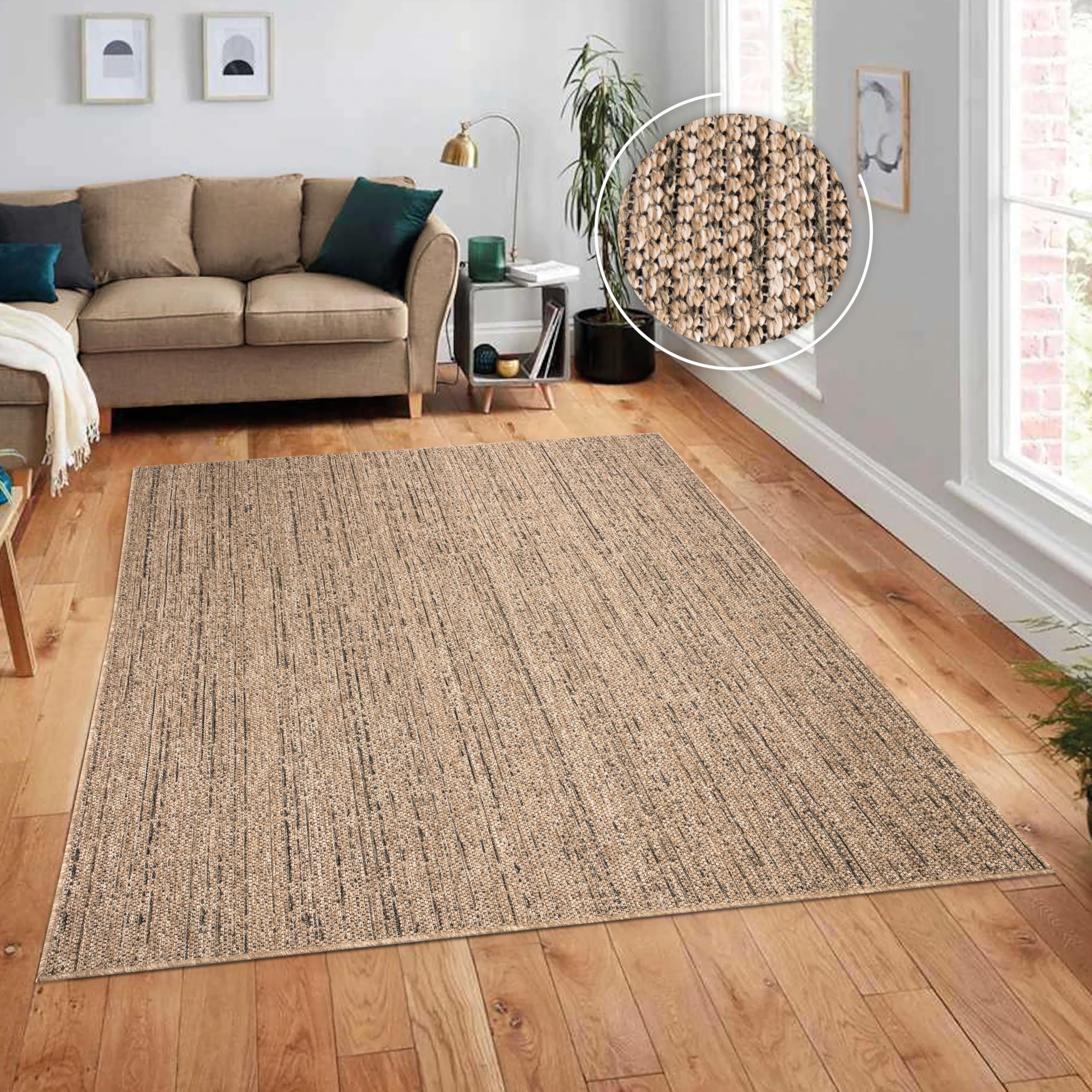Paco Home Alfombra Salon De Habitacion Cocina Exterior Terraza Jardin Se Puede Lavar En La Lavadora Motivo Boho Chic Lisa, tamaño:160x220 cm, Color:Beige