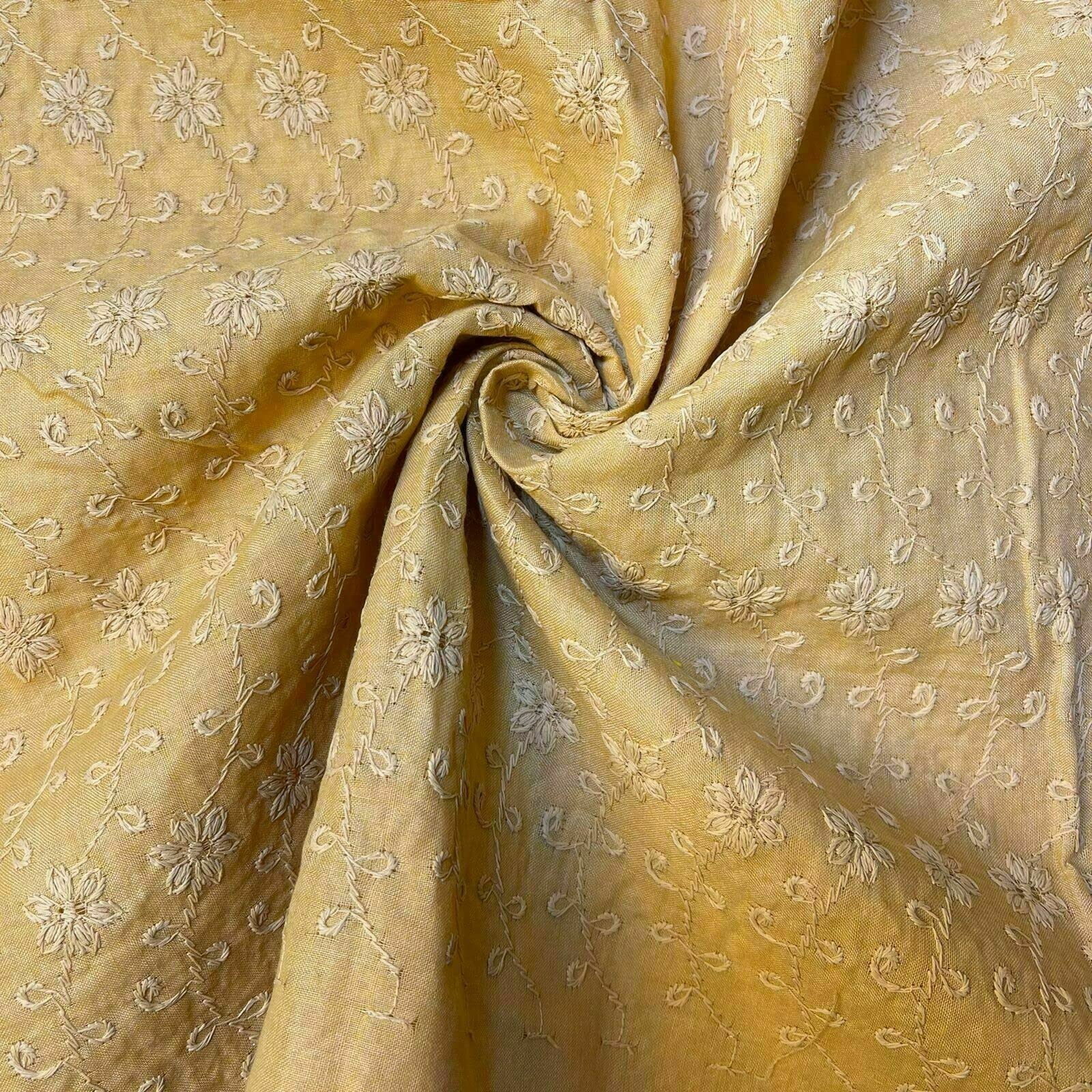 Indian 100% Cotton Lawn All Over Border Broderie Anglaise Embroidered Dress Craft Fabric Material 44"