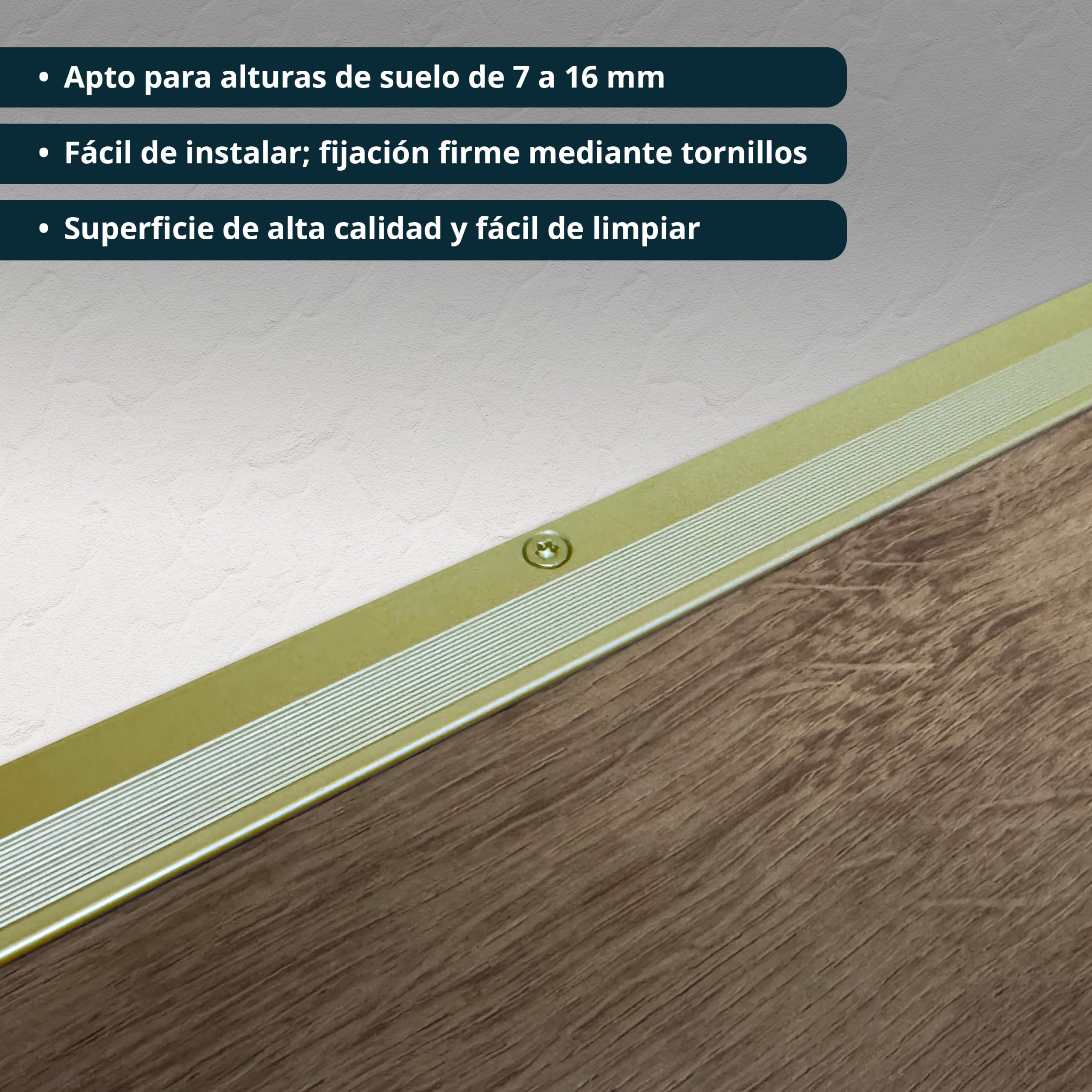 ufitec - Sistema de perfiles para parquet y suelos laminados para alturas de revestimiento de 7-16 mm, disponible en varios colores (perfil de terminación, largo 270 cm, dorado)