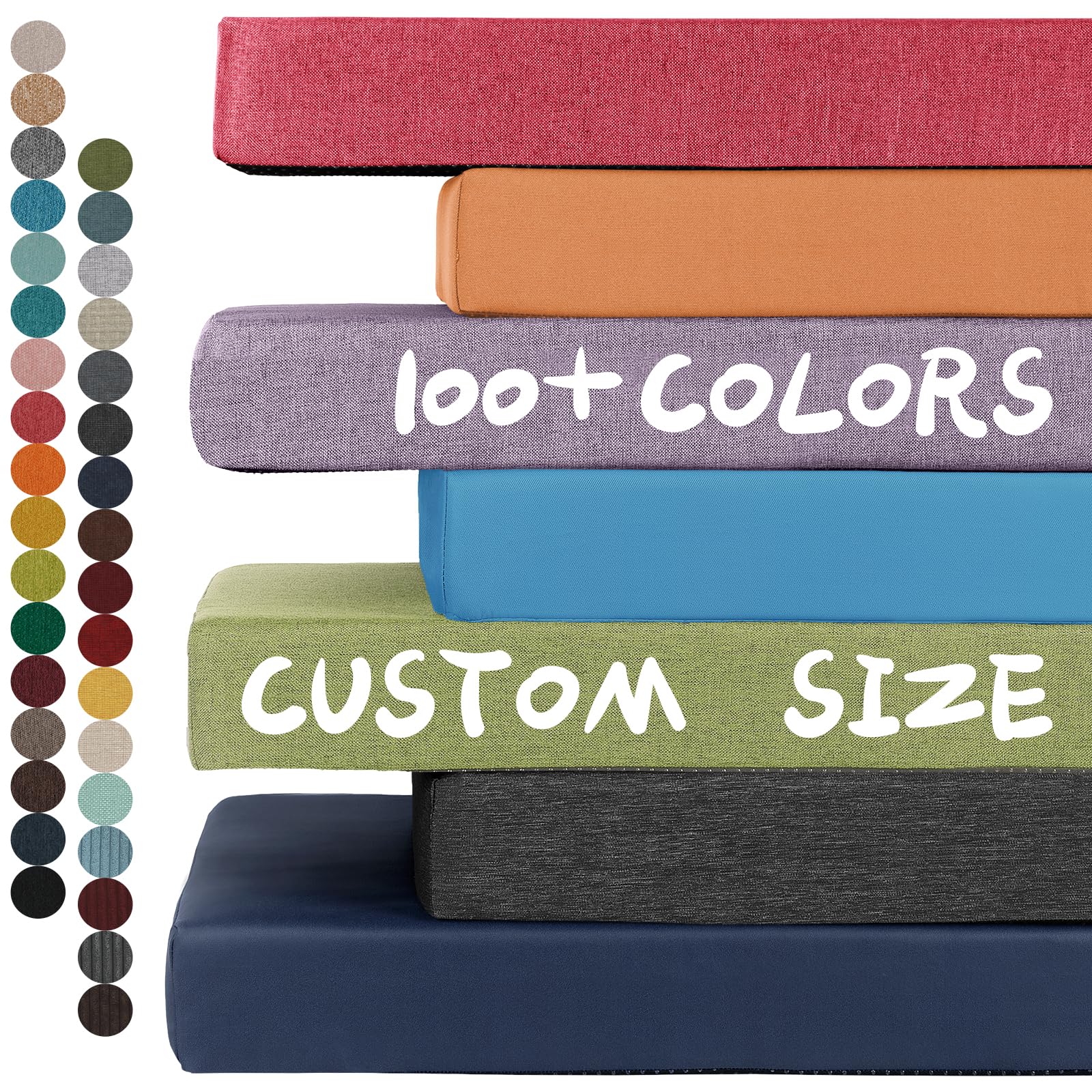 (2 pack) Custom Size Bench Cushion - Personalized Shape, Color, Fabric for Indoor/Outdoor Furniture Long Seat Cushion, Comfort, Durability, Waterproof, 50A High-Density Resilience Sponge