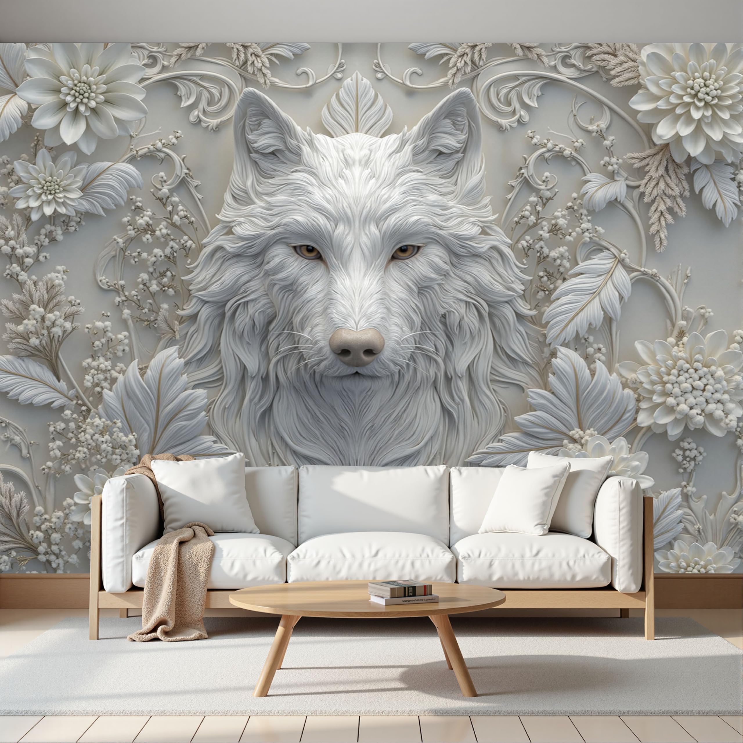 Papier peint loup 3D 400x280cm pour masquer les défauts du mur