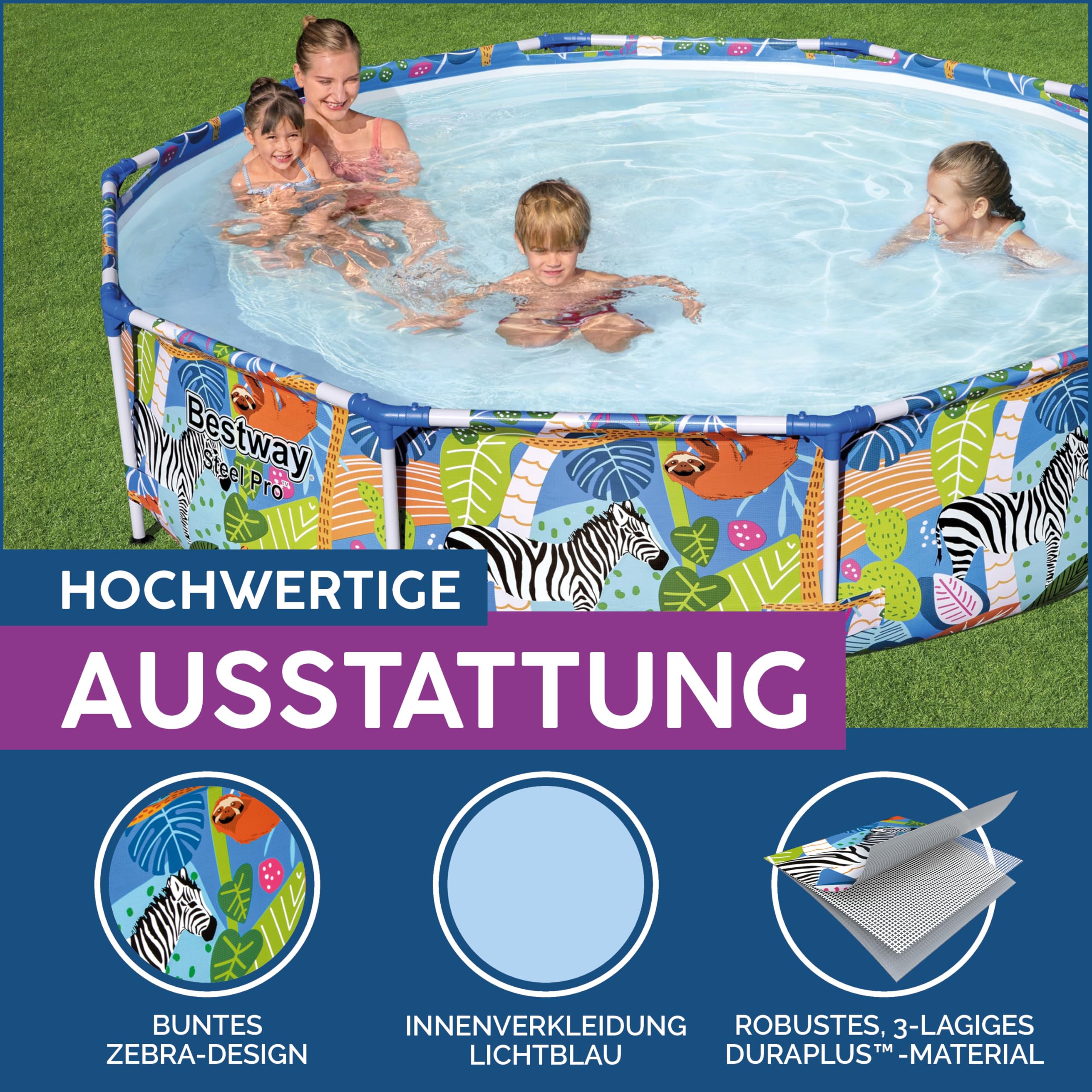 Bestway Steel Pro Paradise Frame Pool, rund, ohne Pumpe, 305 x 66 cm, 56985, Blau, Ø 305 x 66 cm