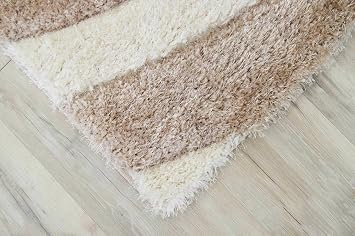 Modern Fluffy Plush Shag Shaggy Rug Hand Carved Thick Soft Geometric Abstract Carpet Vibrant Colors for Living Room Bedroom Office Design 6484 (Beige, 5'2x7'5)