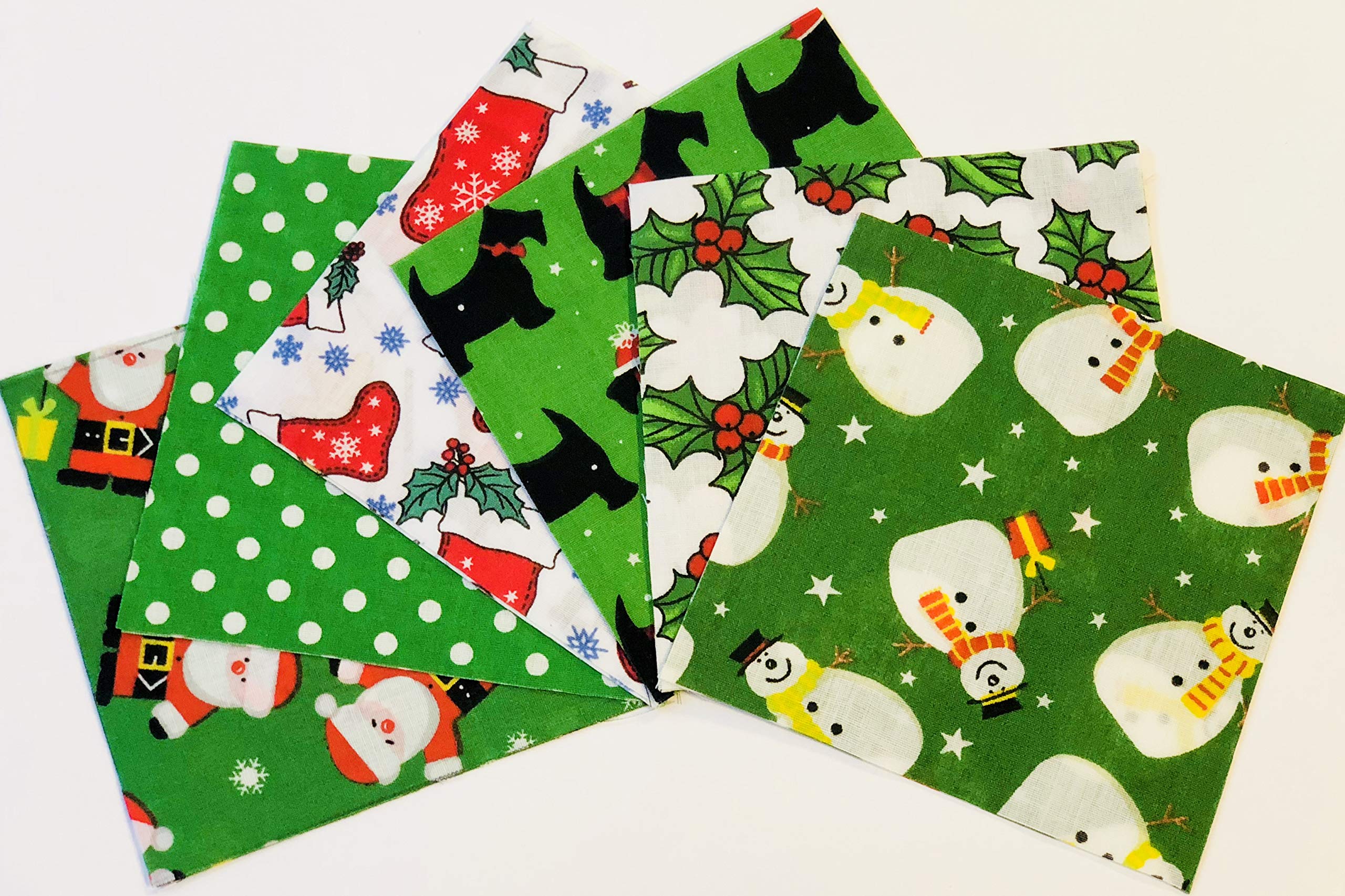 50 pcs x 4" or 5” - Christmas Polycotton Fabric Patchwork Squares - Simply Sew Crafty™ (Green, 50 pcs x 4")
