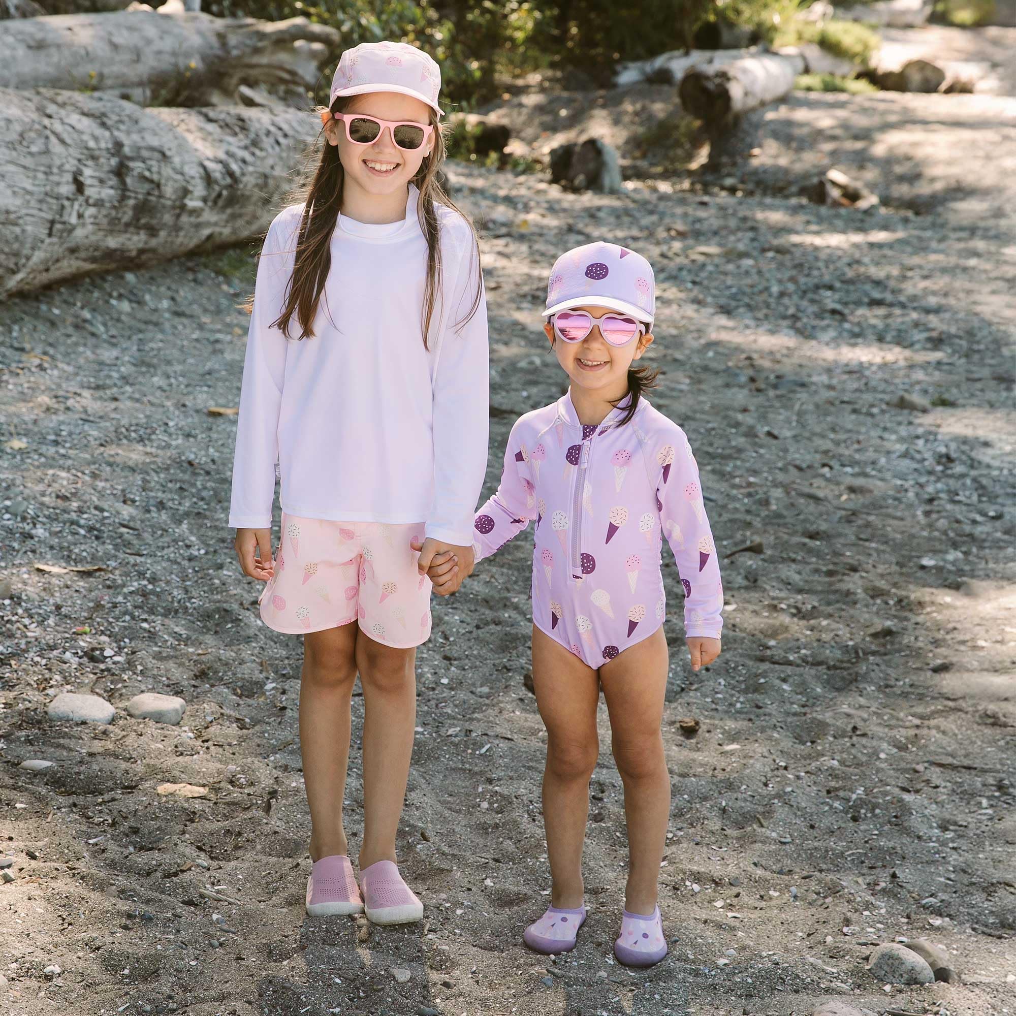 JAN & JUL One Piece Baby Girls' Swimsuit, Long Sleeve Bathing Suit for Swimming (Lavender Ice Cream, Size 12m)