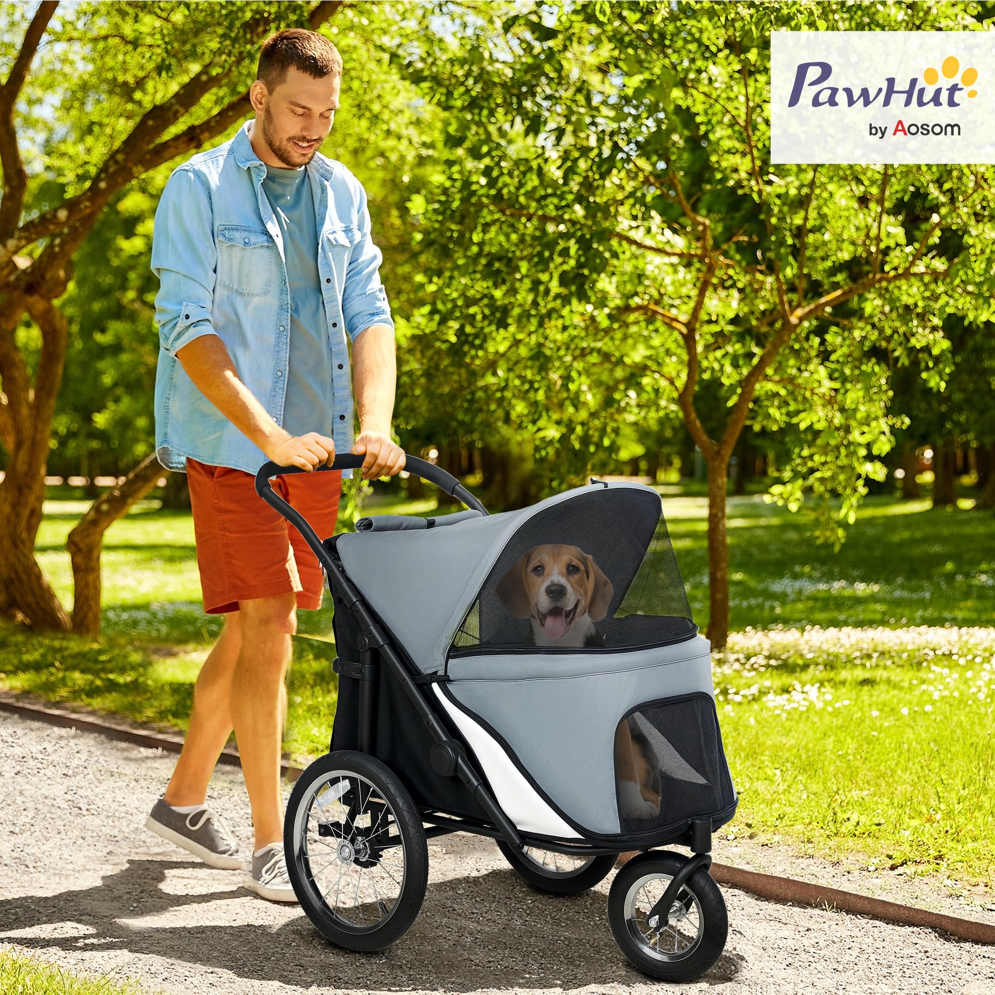 PawHut Hondenwagen, hondenbuggy met netvensters, inklapbare kattenwagen met veiligheidslijn, grote rubberen wielen voor middelgrote en grote honden PawHut Hondenwagen, hondenbuggy met netvensters, inklapbare kattenwagen met veiligheidslijn, grote rubberen wielen voor middelgrote en grote honden